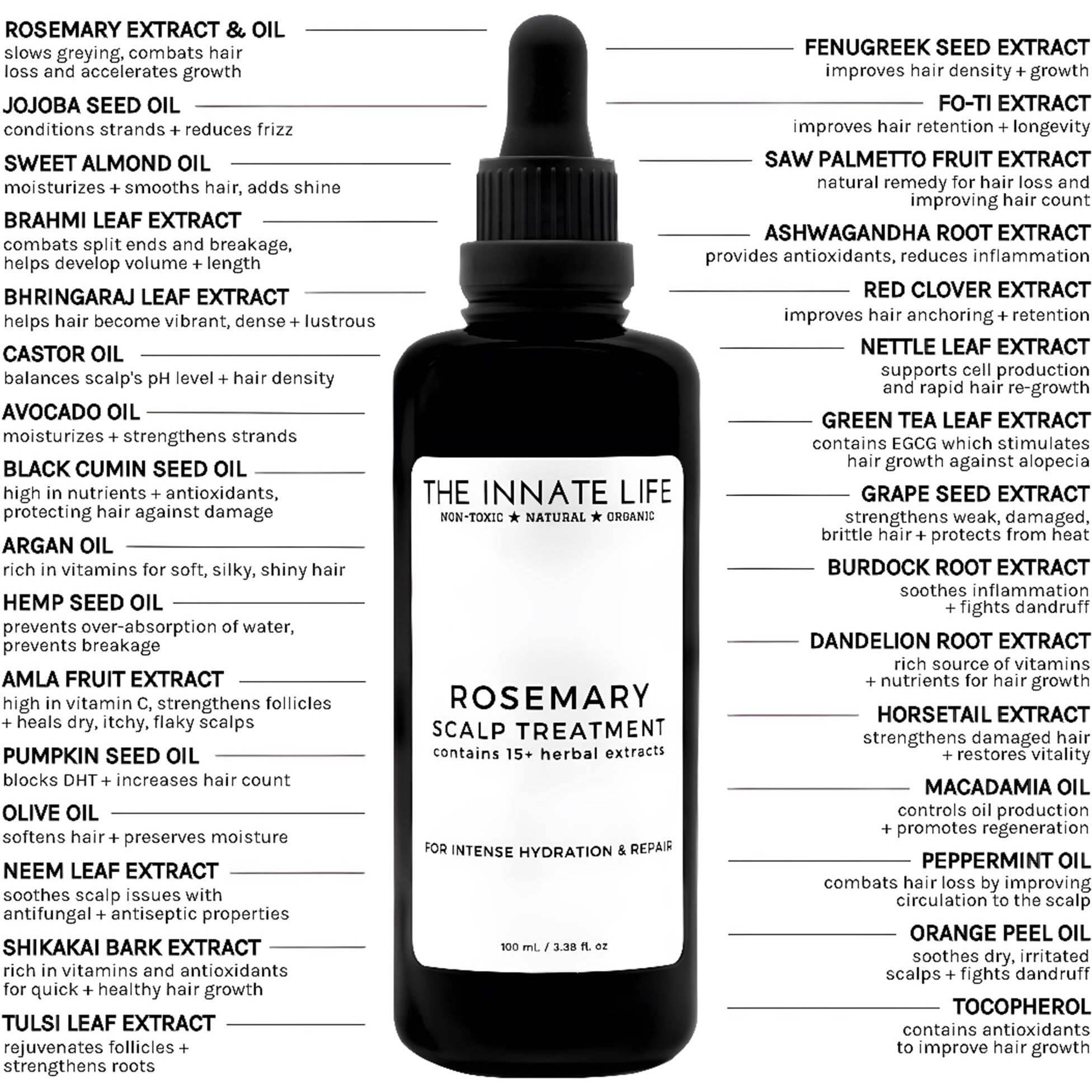 The Innate Life Rosemary Scalp Treatment | Nourish With Rosemary Oil, Strengthen Follicles, Hydrate Scalp, Prevent Hair Loss, Ideal For Healthier Hair - Organic Hair Care Solution