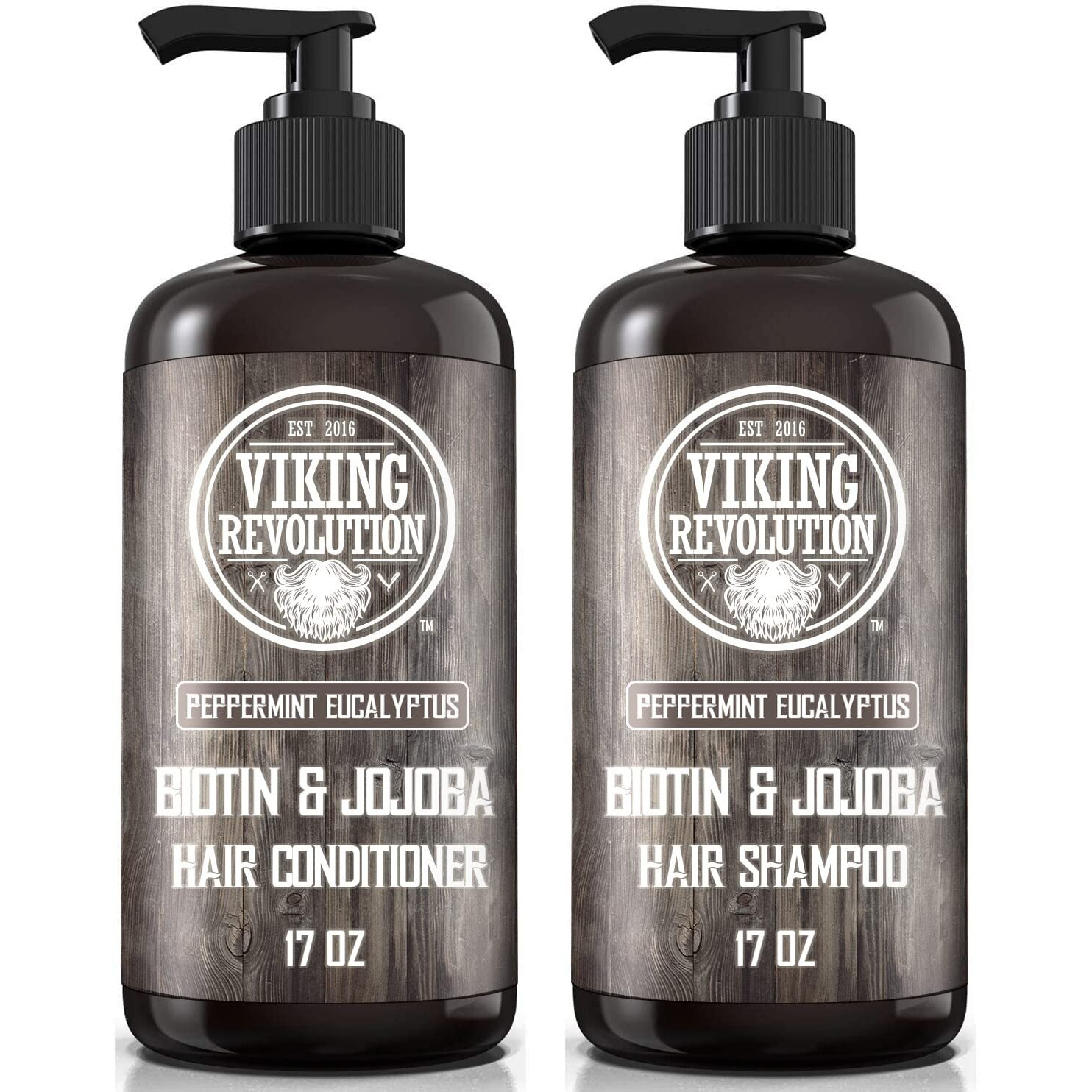 Viking Revolution Biotin Mens Shampoo And Conditioner Set - Eucalyptus Shampoo And Conditioner Set With Jojoba And Mint Oil - Peppermint Oil Hair Conditioner For Men (17 Oz)