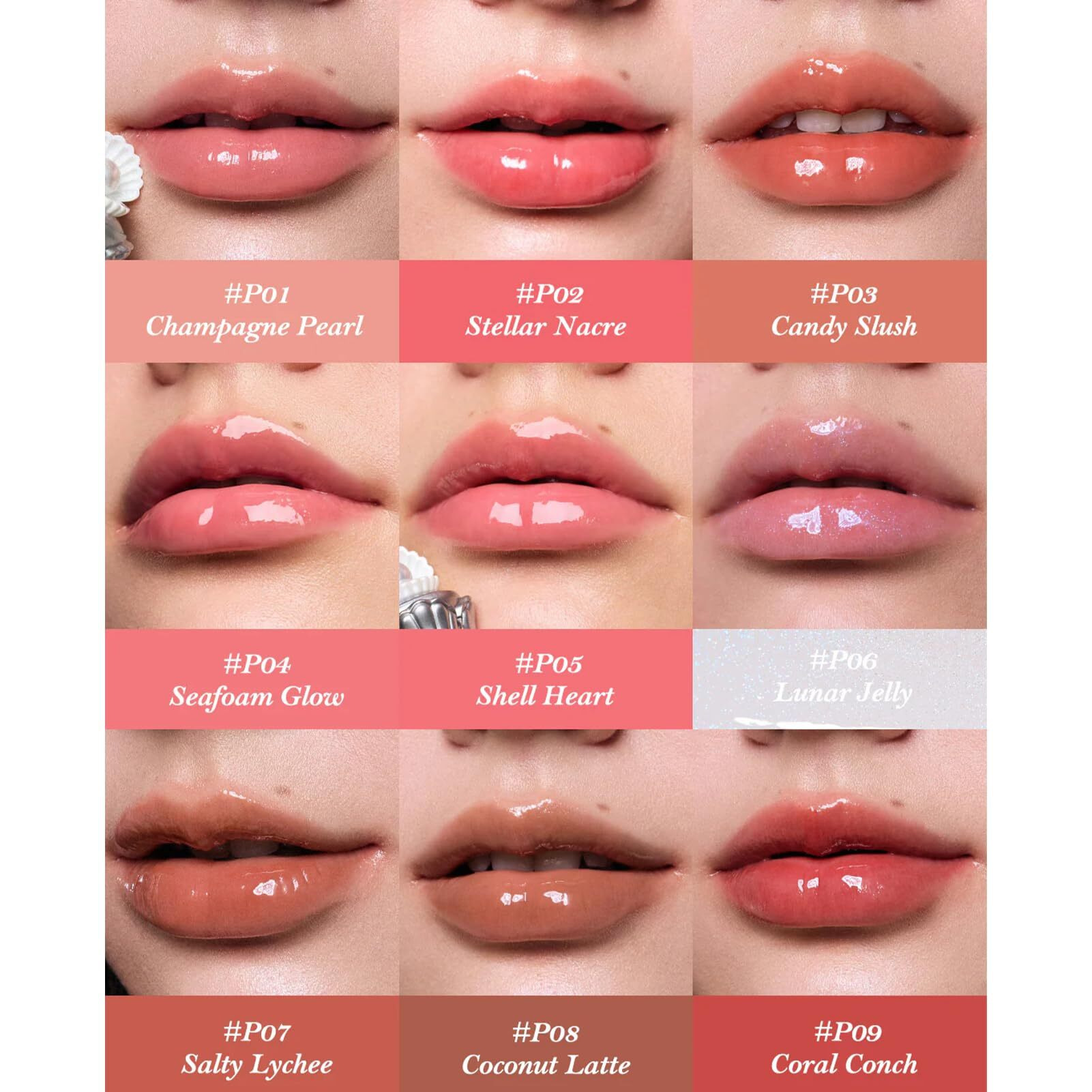 Flower Knows Shell's Jewel Nourishing Shimmer Lip Glaze - Moonlight Shimmer,Lip Oil Care & Juicy Shine,All-Day Hydration, Soft & Glistening Lips,0.16 Fl. Oz(P06 Lunar Jelly)