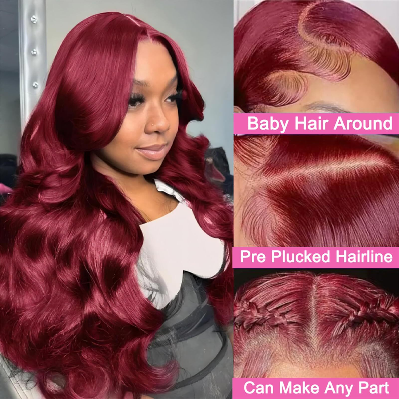 Dorashion 32 Inch 99J Burgundy Lace Front Wigs Human Hair 13X4 Hd Transparent Body Wave Lace Front Wigs Human Hair Pre Plucked 99J Burgundy Red Wine Glueless Lace Frontal Wigs For Women