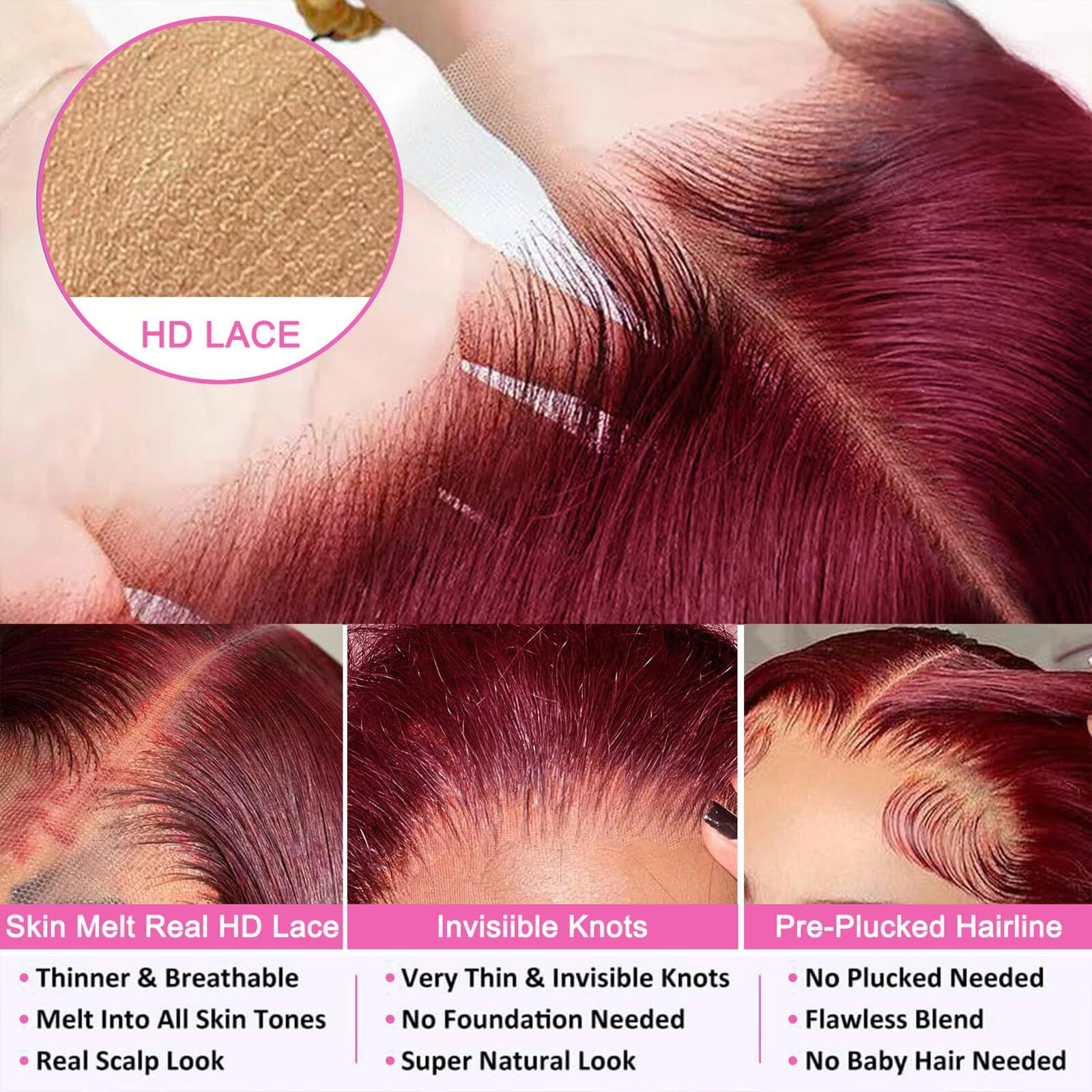 Dorashion 32 Inch 99J Burgundy Lace Front Wigs Human Hair 13X4 Hd Transparent Body Wave Lace Front Wigs Human Hair Pre Plucked 99J Burgundy Red Wine Glueless Lace Frontal Wigs For Women