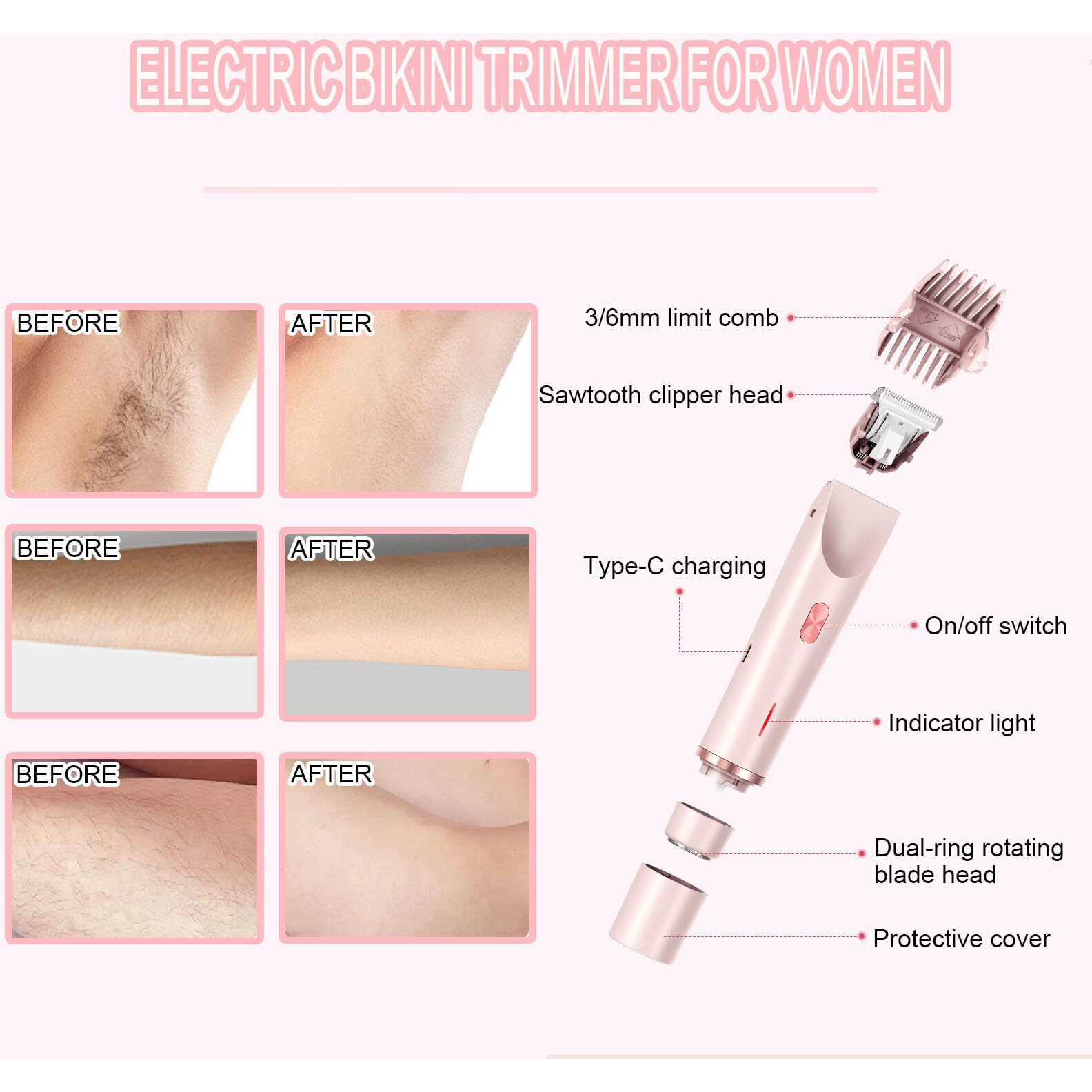Momoliya Electric Bikini Trimmer For Women, Dual-Head Shaver Women, Comfort 2-In-1 Electric Lady Shaver, Usb Charge Waterproof Painless Razors For Bikini Underarm Leg Arm Body Face (Purple)