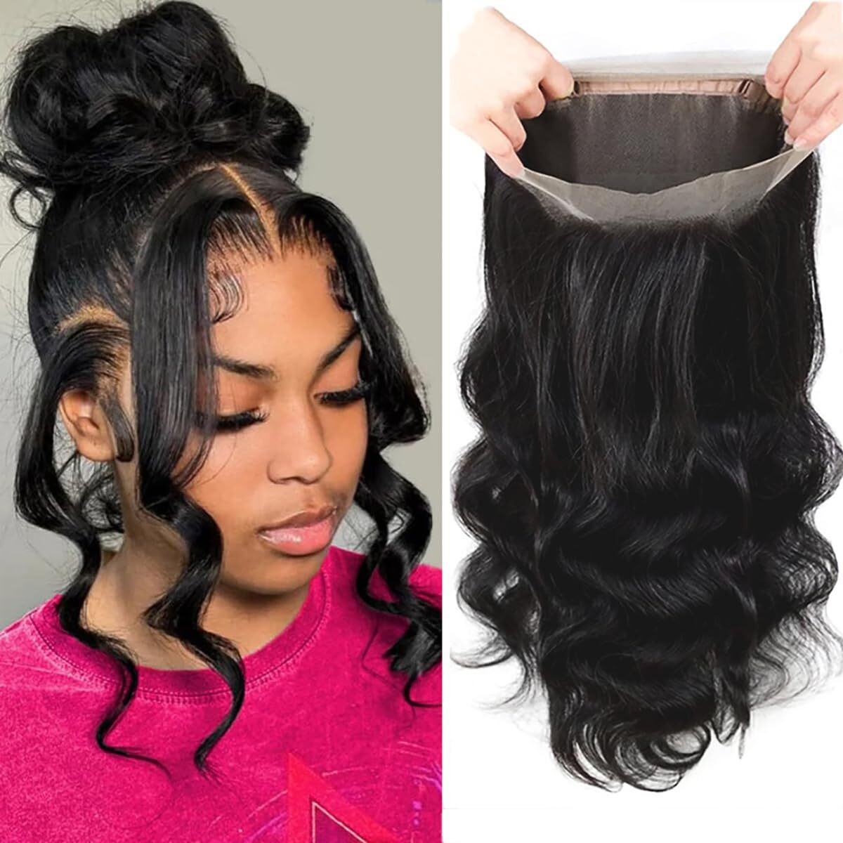 Zhengshuo 360 Lace Frontal Human Hair With Baby Hair - Body Wave Transparent Hd Frontal Closure, Raw Virgin Hair, 150% Density Natural Color 16 Inch