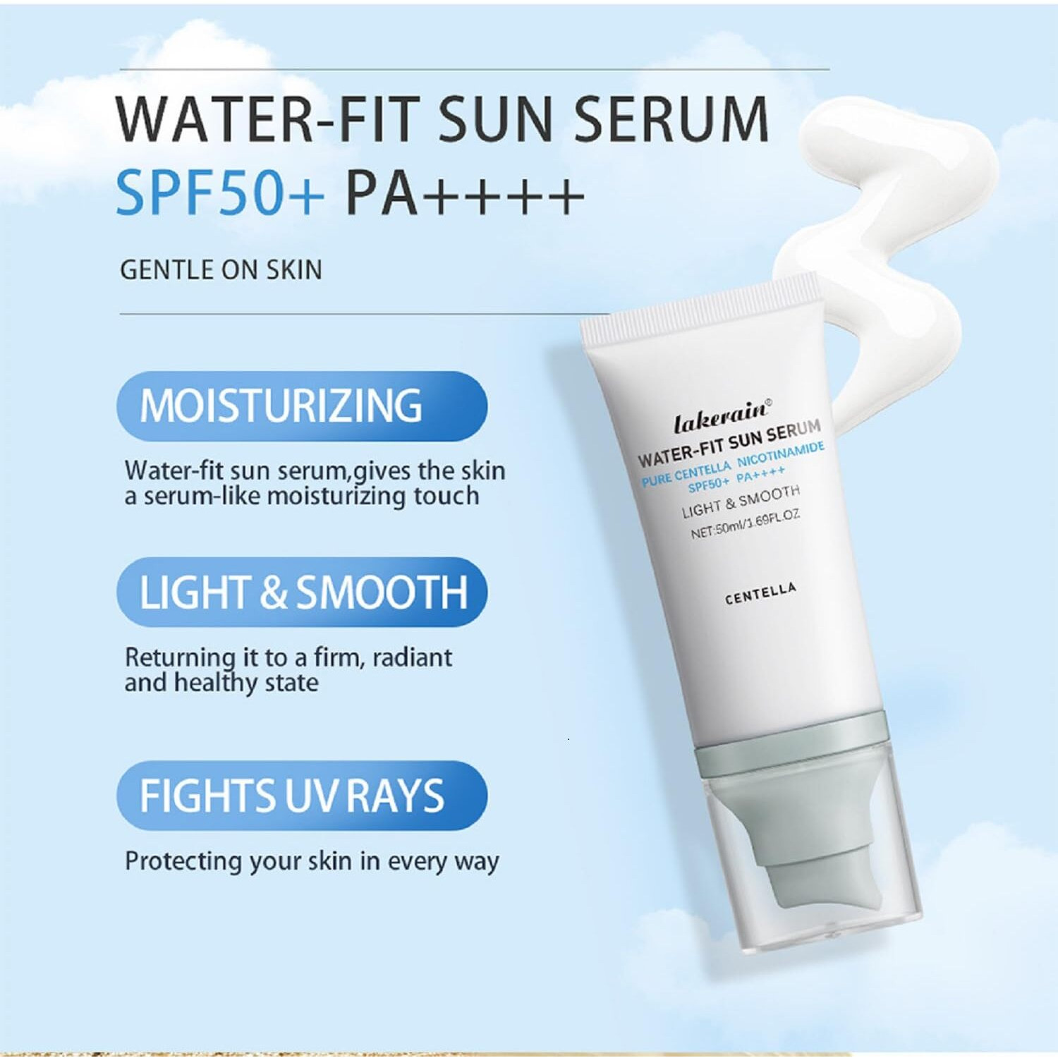 2Pcs Centella Sunscreen Spf 50, Hyalu Cica Water-Fit Sun Serum,Face Sun Screen Hydrating Non Greasy,Long-Lasting Protection For Girl Skincare.