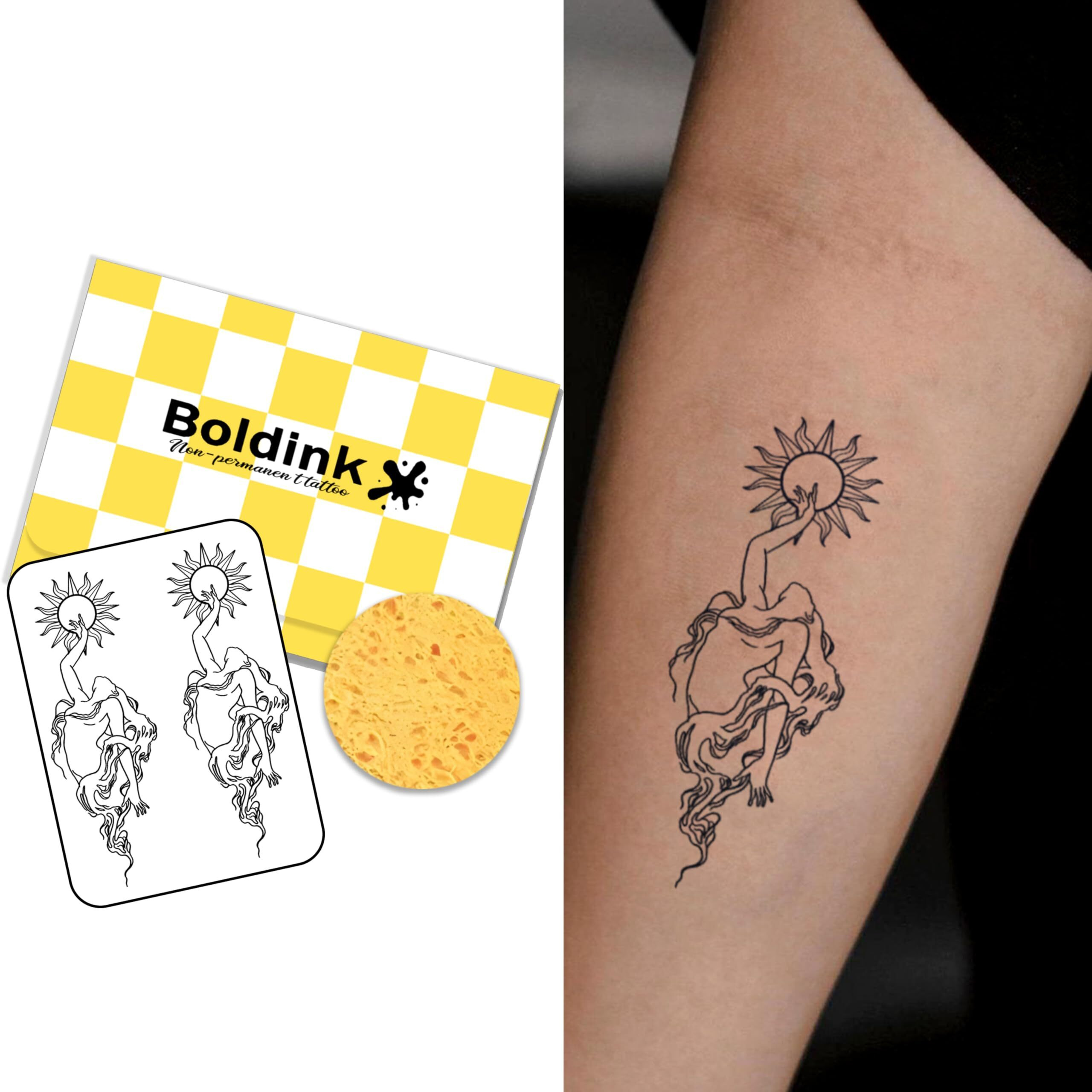 Boldink Temporary Tattoos, Semi Permanent Tattoos, 15-Day Long Lasting Tattoo Sticker, Waterproof And Anti-Reflective, Unique Design(Sun Goddess)