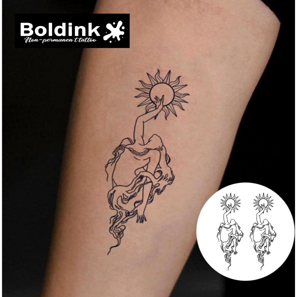 Boldink Temporary Tattoos, Semi Permanent Tattoos, 15-Day Long Lasting Tattoo Sticker, Waterproof And Anti-Reflective, Unique Design(Sun Goddess)
