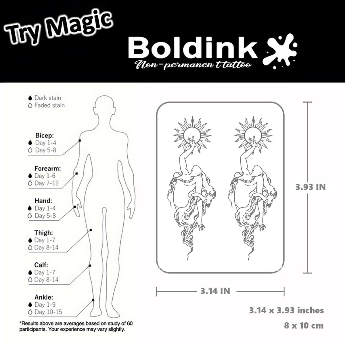 Boldink Temporary Tattoos, Semi Permanent Tattoos, 15-Day Long Lasting Tattoo Sticker, Waterproof And Anti-Reflective, Unique Design(Sun Goddess)