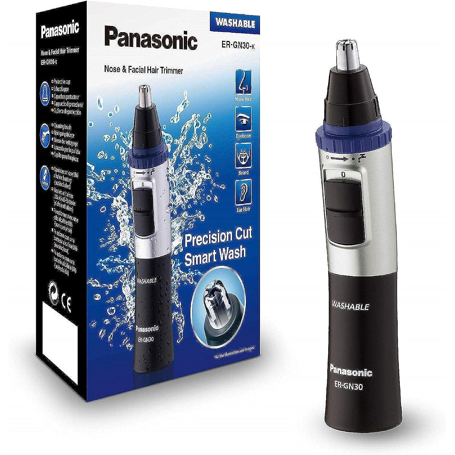 Panasonic Er-Gn30-K Nose, Ear N Facial Hair Trimmer Wet/Dry With Vortex Cleaning System, Black