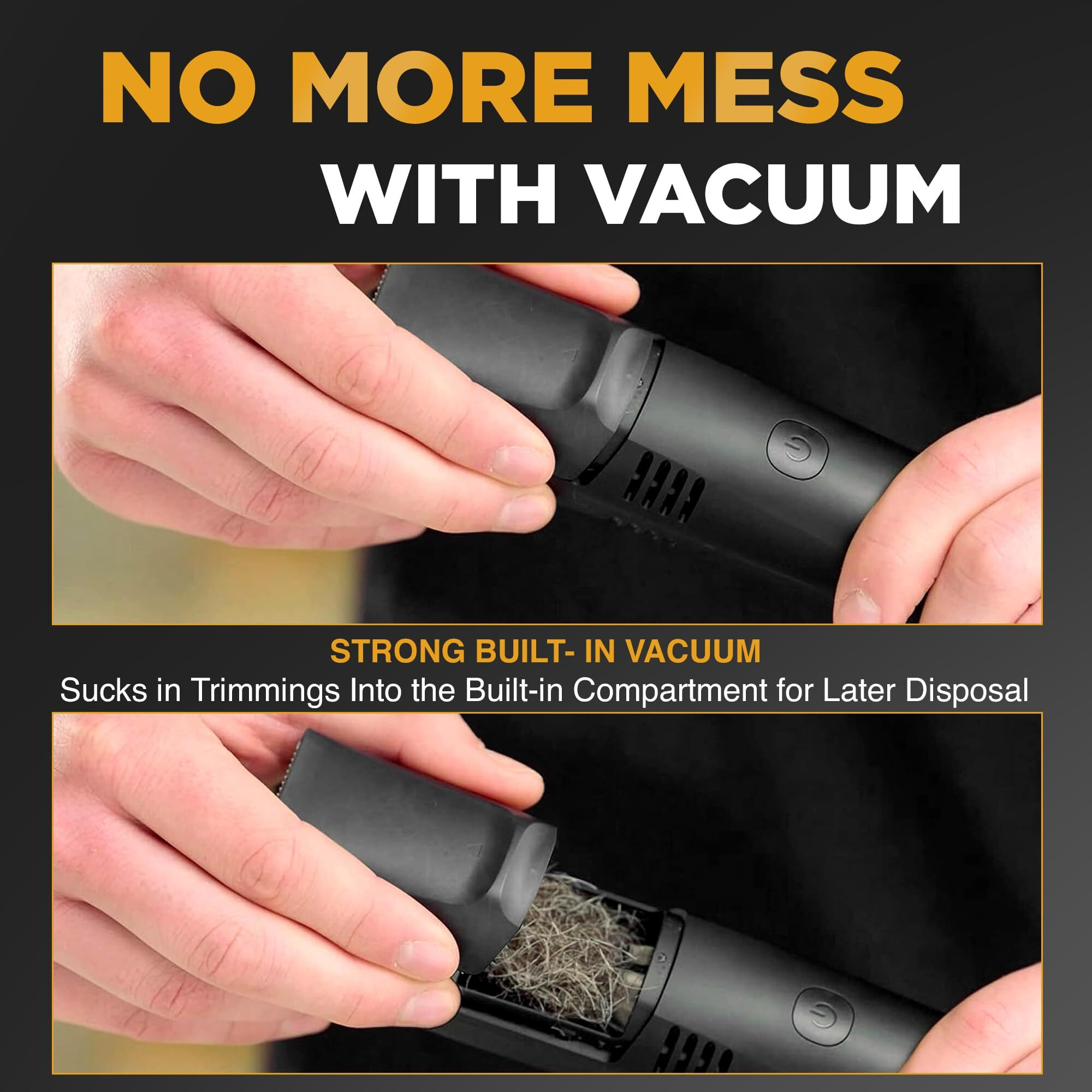 Vacutrim Cordless Mens Beard Trimmer, Rechargeable Electric Shaver With 20 Trim Setting Calibration Dial And Built-In Vacuum For Mustache, Sideburns. Facial Hair, Black, 7.5"", As Seen On Tv