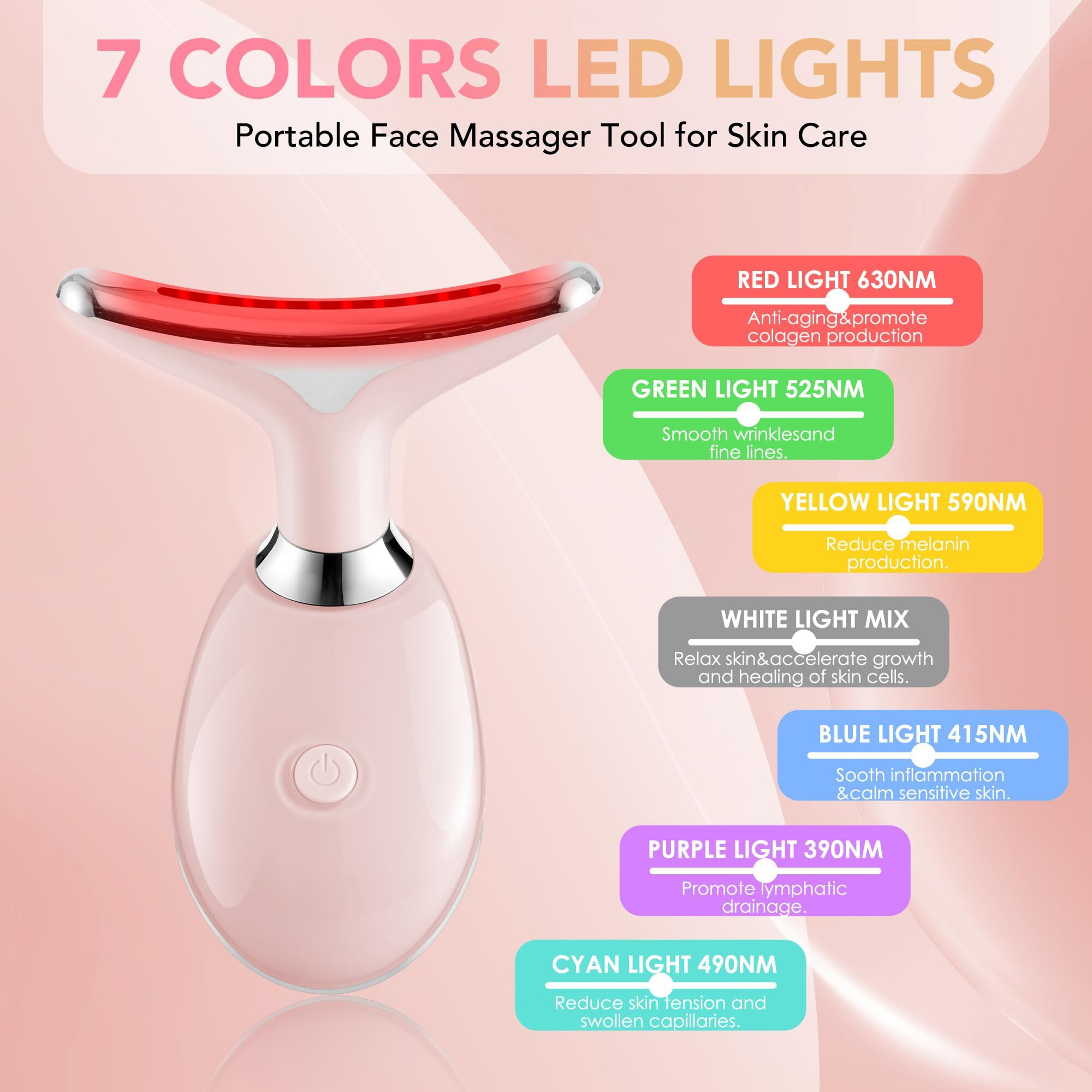 Red-Light-Therapy-For-Face, Facial Massager Wand Tool With 7 Color - Birthday, Christmas, Mothers Day, Valentines Day, Self Care Gifts For Her Women Mom Best Friend Wife Teacher (Pink)
