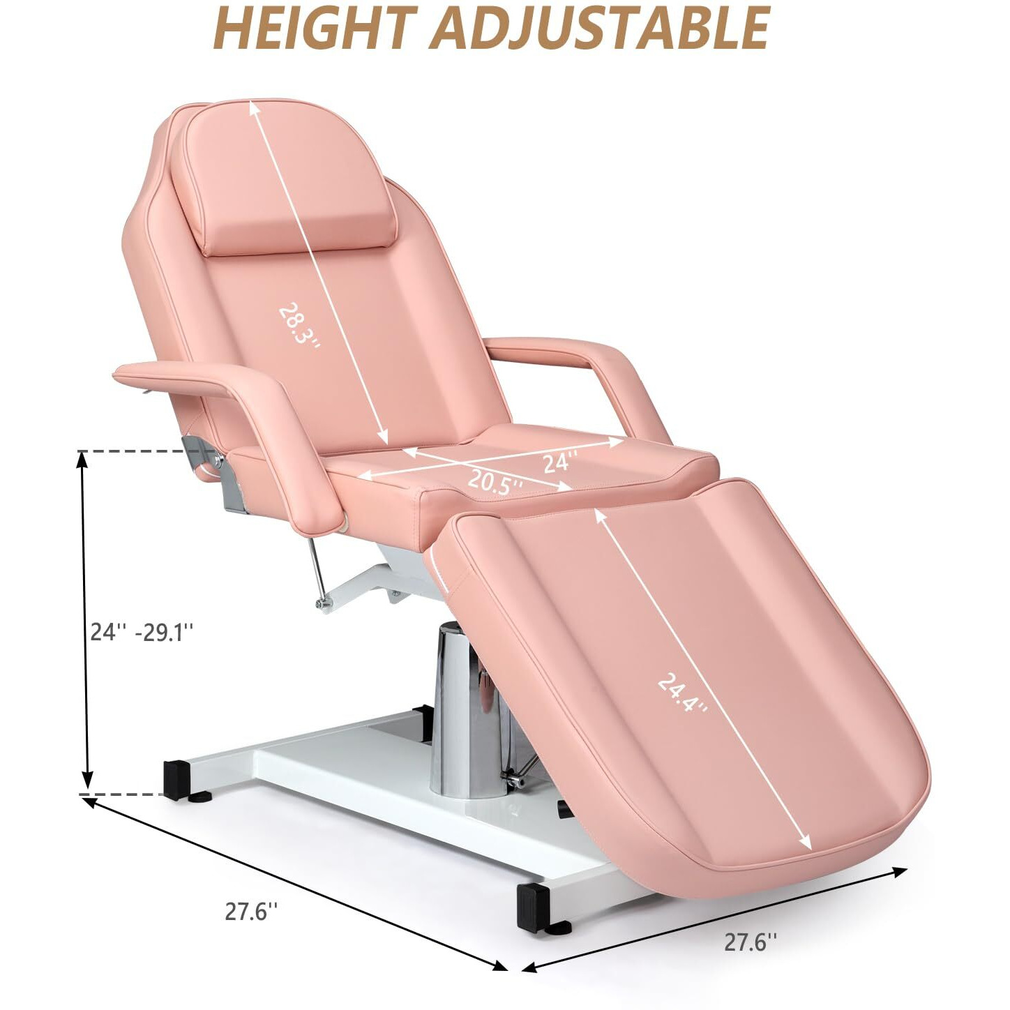 Omysalon Hydraulic Facial Bed Massage Table, Multi-Purpose 3-Section Tattoo Chair Esthetician Bed, Adjustable Beauty Salon Spa Equipment, Pink