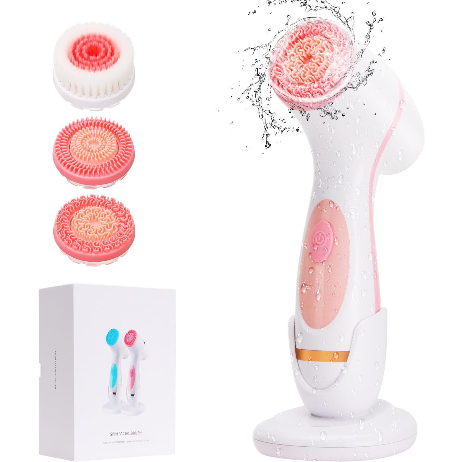 Facial Cleansing Brush, 3 In 1 Electric Face Scrubber With 3 Brush Heads For Women/Men, Waterproof Rechargeable Face Cleansing Brush For Dry Oily Sensitive Skin (Pink)