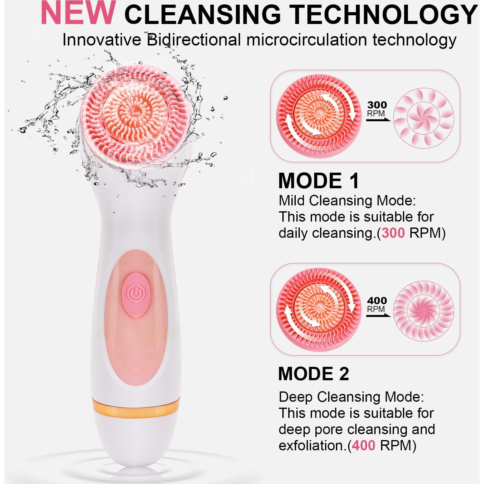 Facial Cleansing Brush, 3 In 1 Electric Face Scrubber With 3 Brush Heads For Women/Men, Waterproof Rechargeable Face Cleansing Brush For Dry Oily Sensitive Skin (Pink)