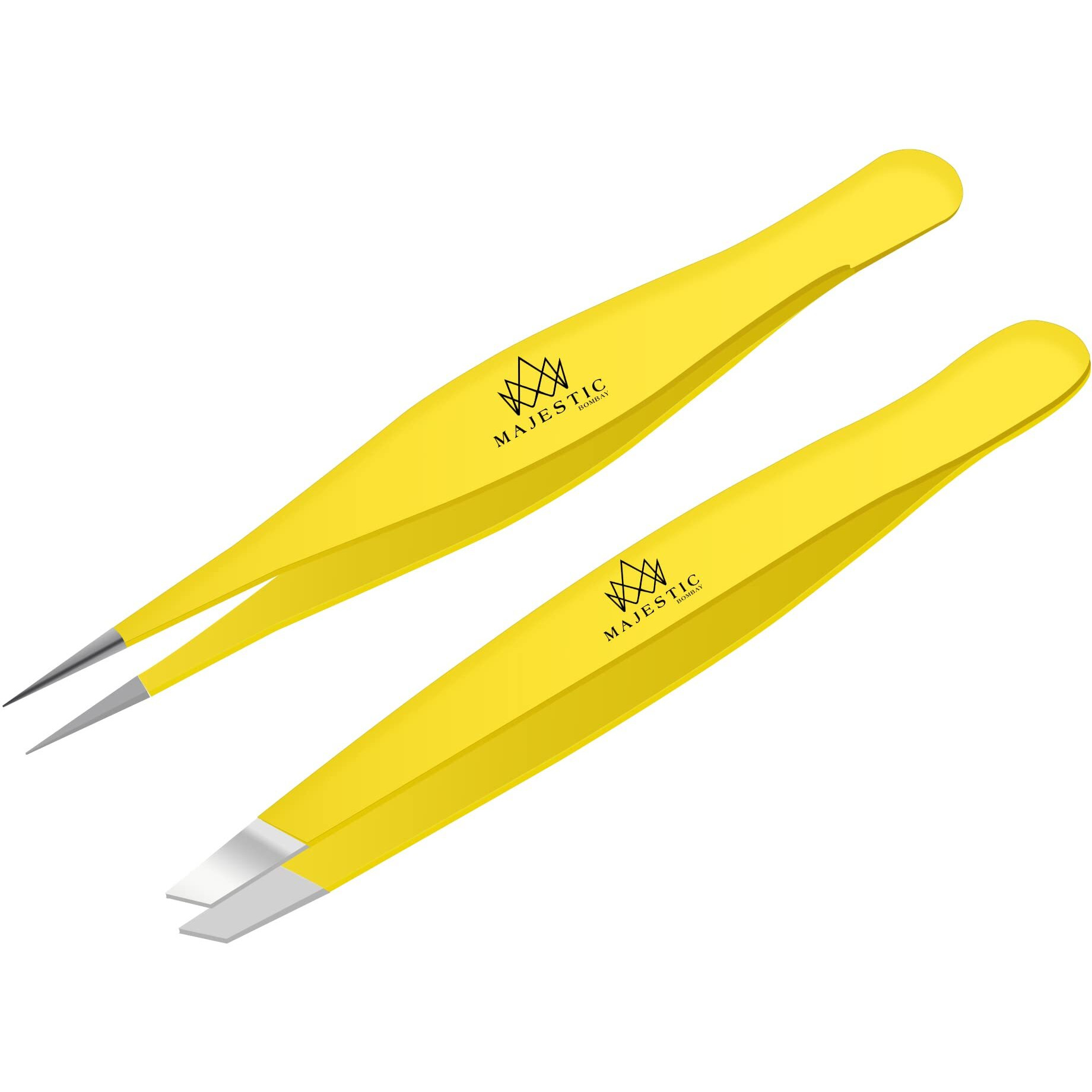 Majestic Bombay Fine Point + Slant Tweezers For Women And Men - Splinter Ticks, Facial, Brow And Ingrown Hair Removal-Sharp, Needle Nose, Surgical Tweezers Precision Best Tweezers For Chin Hair