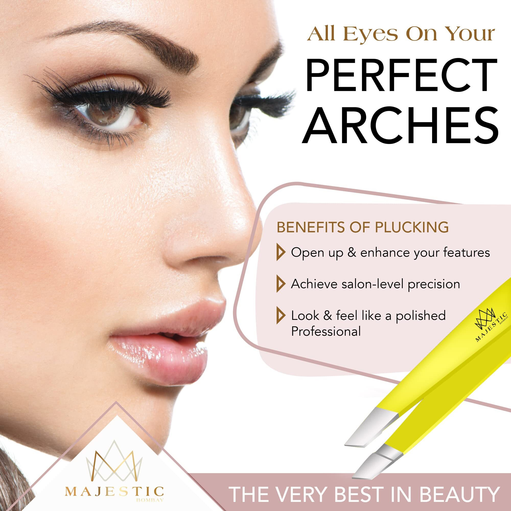 Majestic Bombay Fine Point + Slant Tweezers For Women And Men - Splinter Ticks, Facial, Brow And Ingrown Hair Removal-Sharp, Needle Nose, Surgical Tweezers Precision Best Tweezers For Chin Hair