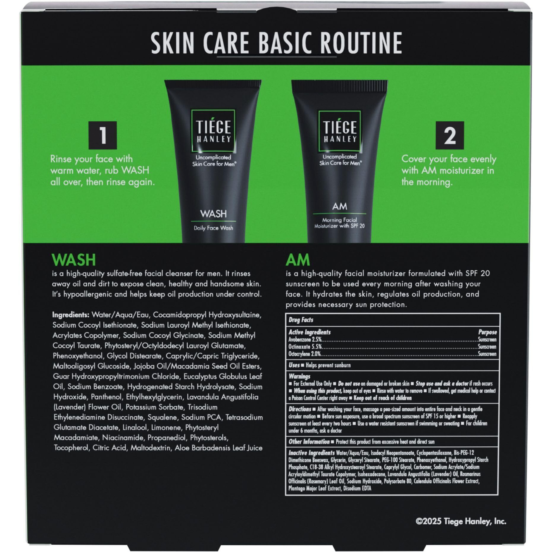 Tiege Hanley Mens Basic Skin Care Set - Hydrating Face Wash & Daily Moisturizer With Spf 20 - Basic Facial Kit For Men - Sensitive Skin Safe, Lightweight & Non-Greasy - Easy And Simple Skincare