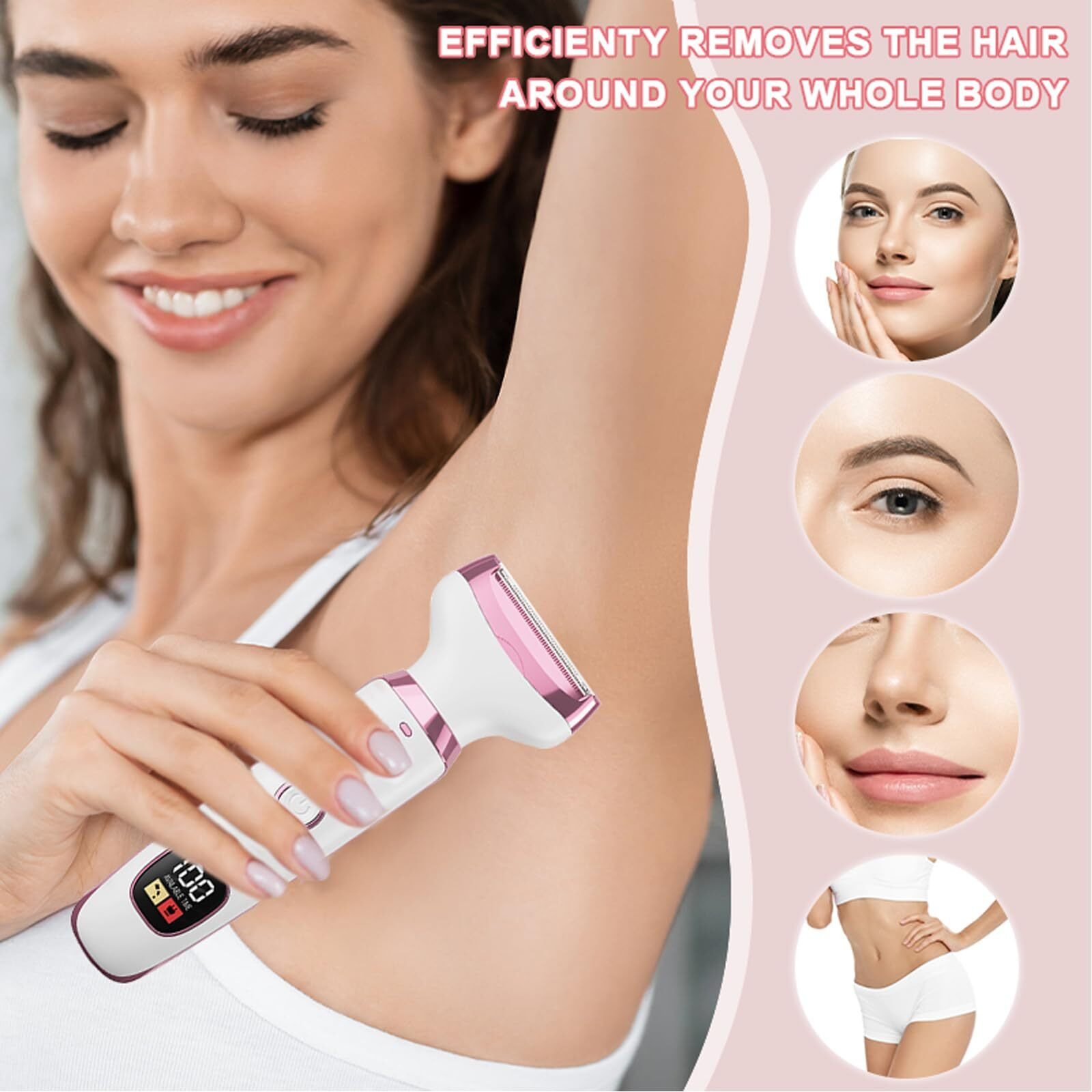 Sidhgn 5-In-1 Electric Razor For Women - Bikini Trimmer With Led Display, Painless Hair Removal For Face, Nose, Eyebrows, Arms & Legs - Wet/Dry Rechargeable Shaver For Armpits & Pubic Area