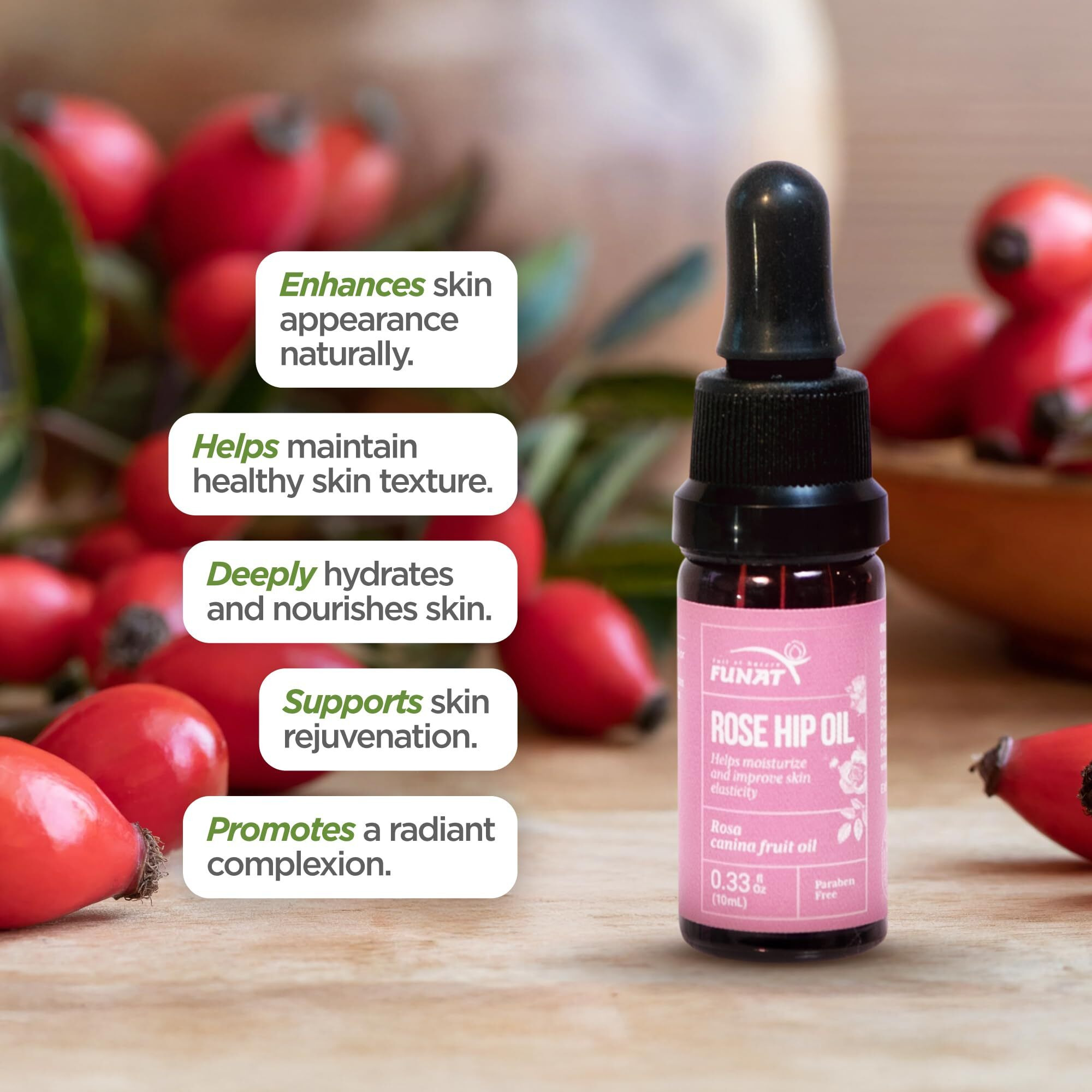 Funat 100% Pure Rosehip Oil -Facial & Skin Moisturizer - 0.3 Fl Oz | Aceite De Rosa Mosqueta Puro
