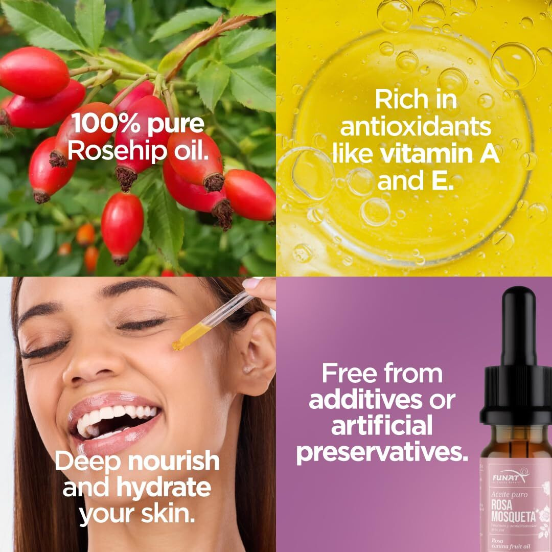 Funat 100% Pure Rosehip Oil -Facial & Skin Moisturizer - 0.3 Fl Oz | Aceite De Rosa Mosqueta Puro