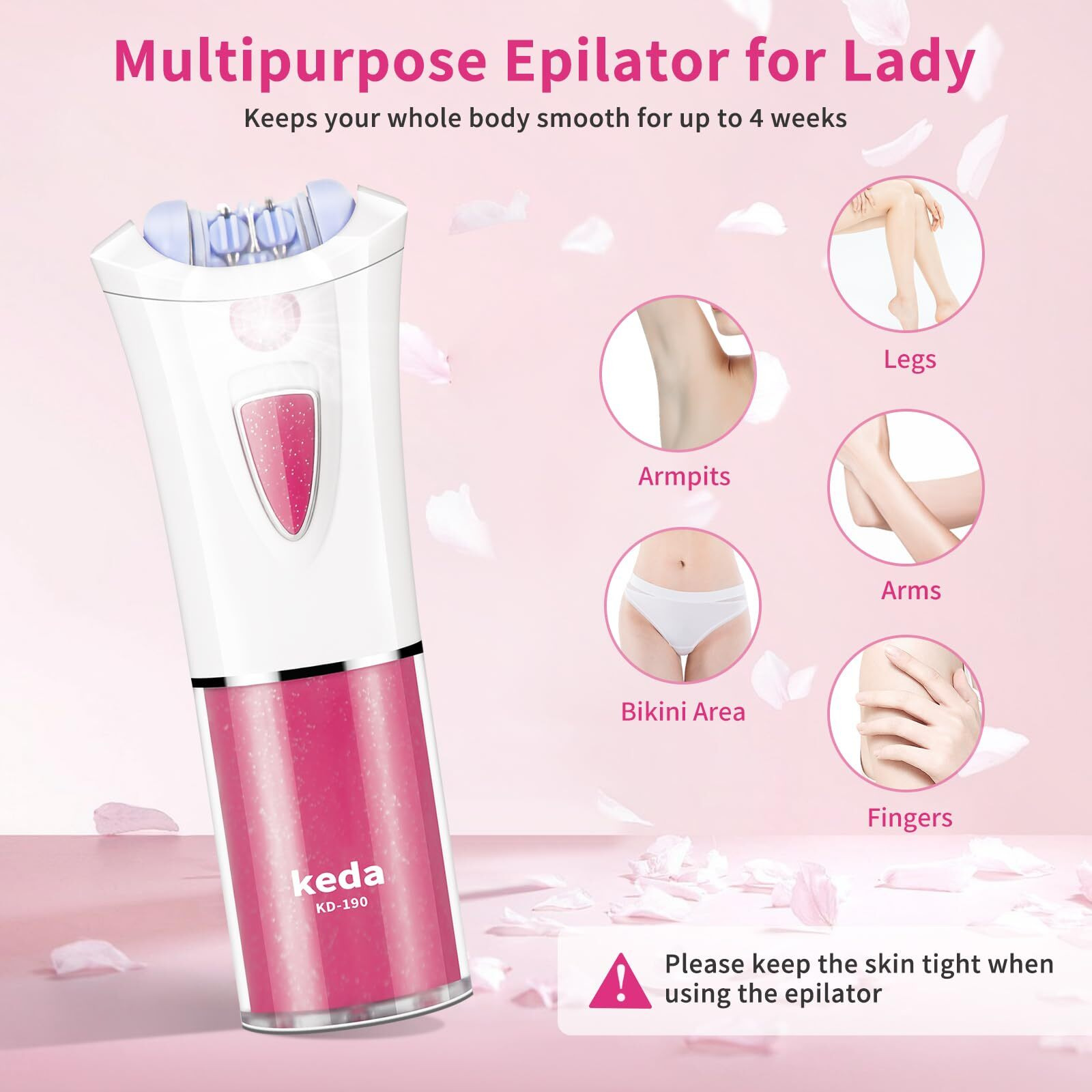 Glabrouse Skin Epilator - Smooth Glide Epilators For Women Face With Led - Cordless Facial Epilator Hair Removal - Electric Hair Remover For Women Face/Arm/Bikini Area/Legs/Underarm Hair Removal