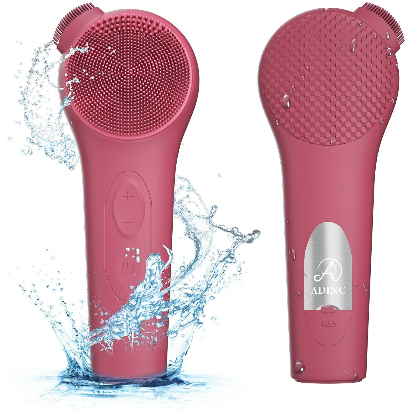 Adinc Silicone Face Scrubber, Waterproof Rechargeable Facial Cleansing Brush, 5 Cleansing Modes With Nose Brush For Women & Men Electric Facial Tool For Deep Cleaning Exfoliating, Massaging Berry