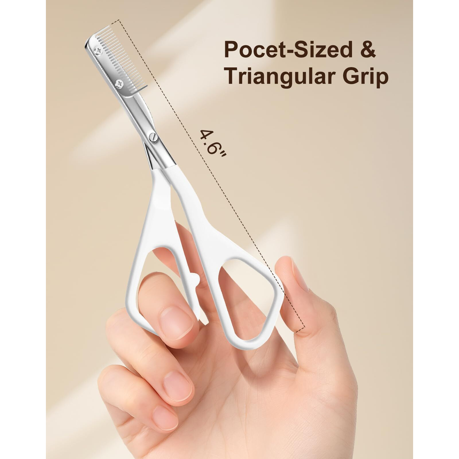 Eyebrow Scissors For Women, Stainless Steel Beauty Scissors With Comb, Precision Trimming Tool For Brows & Facial Hair, Sharp Blades With Safety Guard, Compact & Travel-Friendly (White)