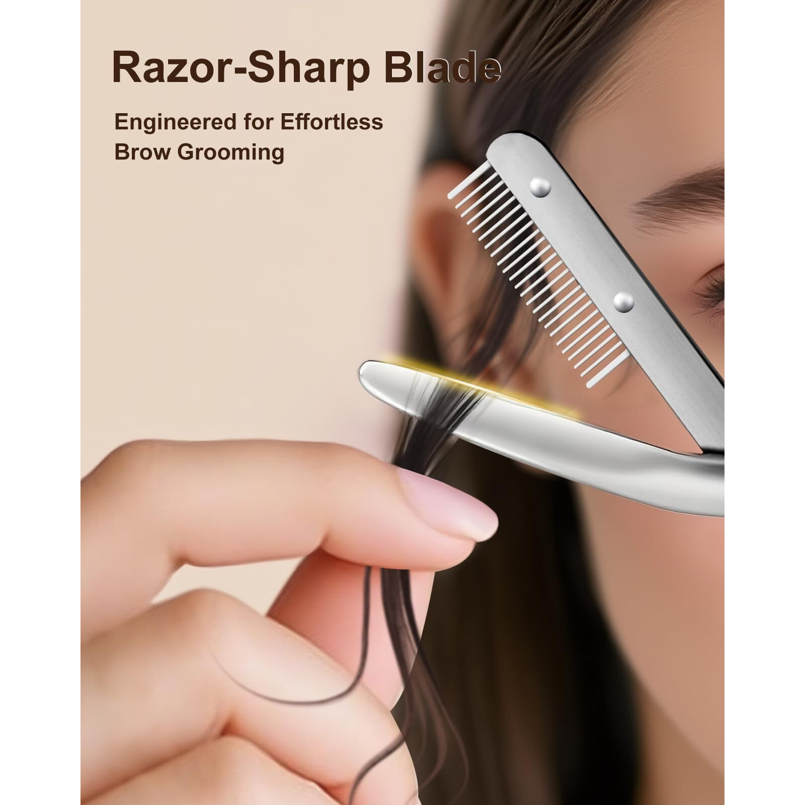 Eyebrow Scissors For Women, Stainless Steel Beauty Scissors With Comb, Precision Trimming Tool For Brows & Facial Hair, Sharp Blades With Safety Guard, Compact & Travel-Friendly (White)
