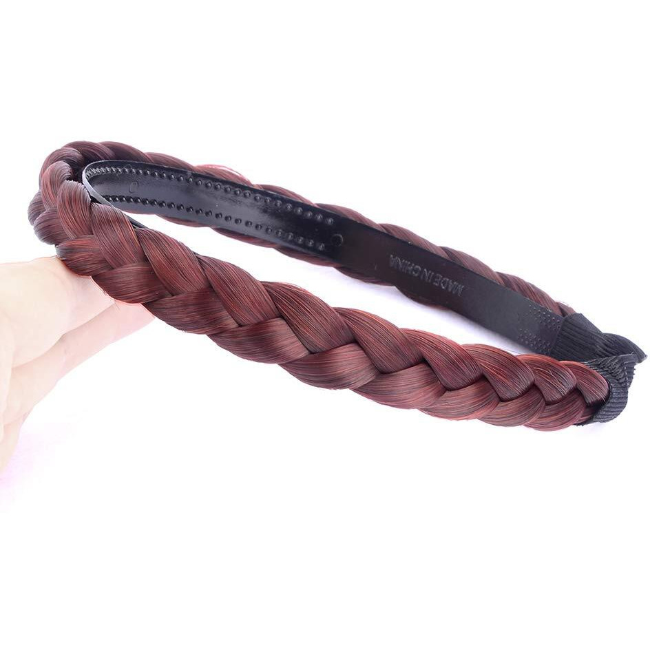 Oplira Braided Headband With Teeth Braids Hairband With Tooth Synthetic Hair Band Plaited Hairband For Women (Burgundy-0.6 Inches)