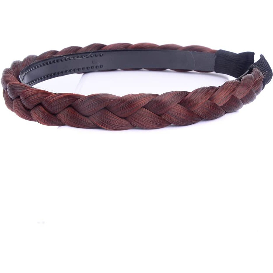 Oplira Braided Headband With Teeth Braids Hairband With Tooth Synthetic Hair Band Plaited Hairband For Women (Burgundy-0.6 Inches)