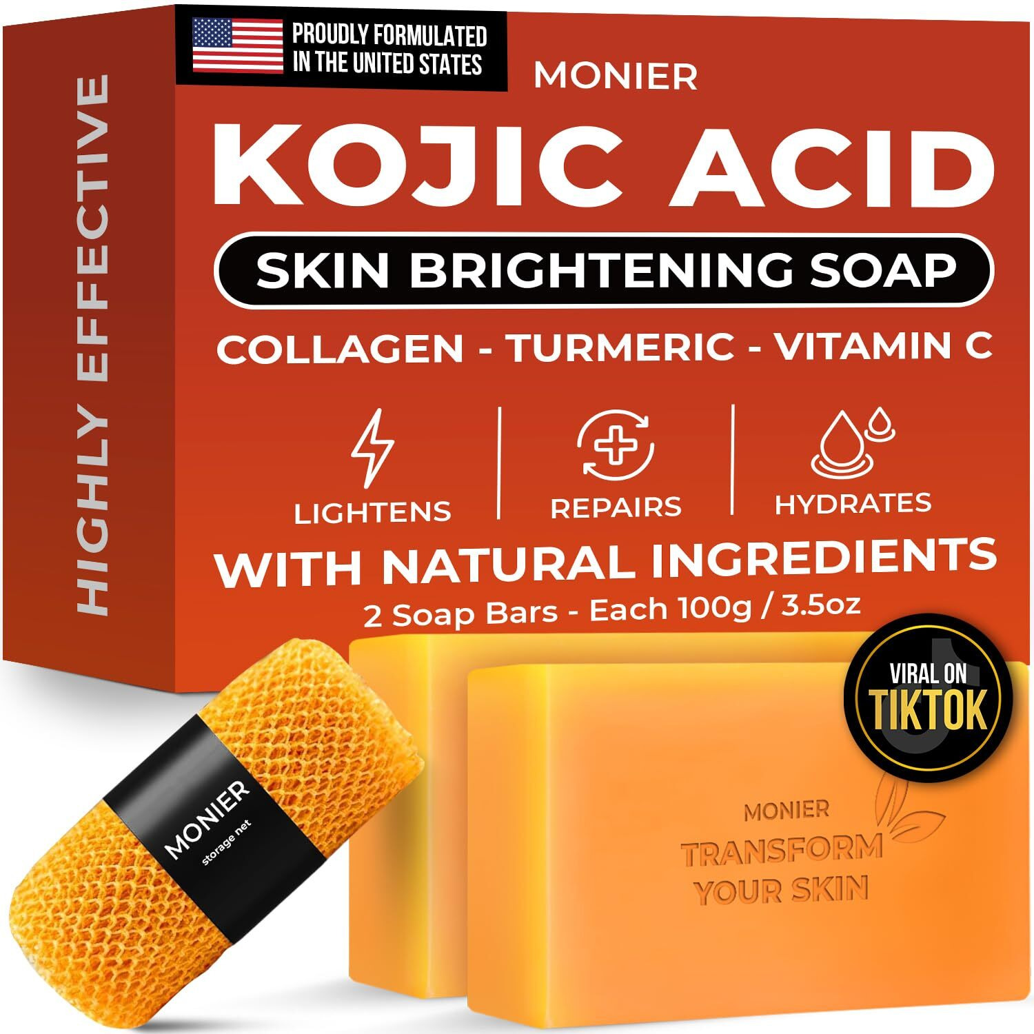 Kojic Acid Soap - Dark Spot Remover Soap Bars - With Collagen, Turmeric, Coconut Oil, Vitamin C, Vitamin E - Moisturizing & Nourishing - Original Japanese Complex