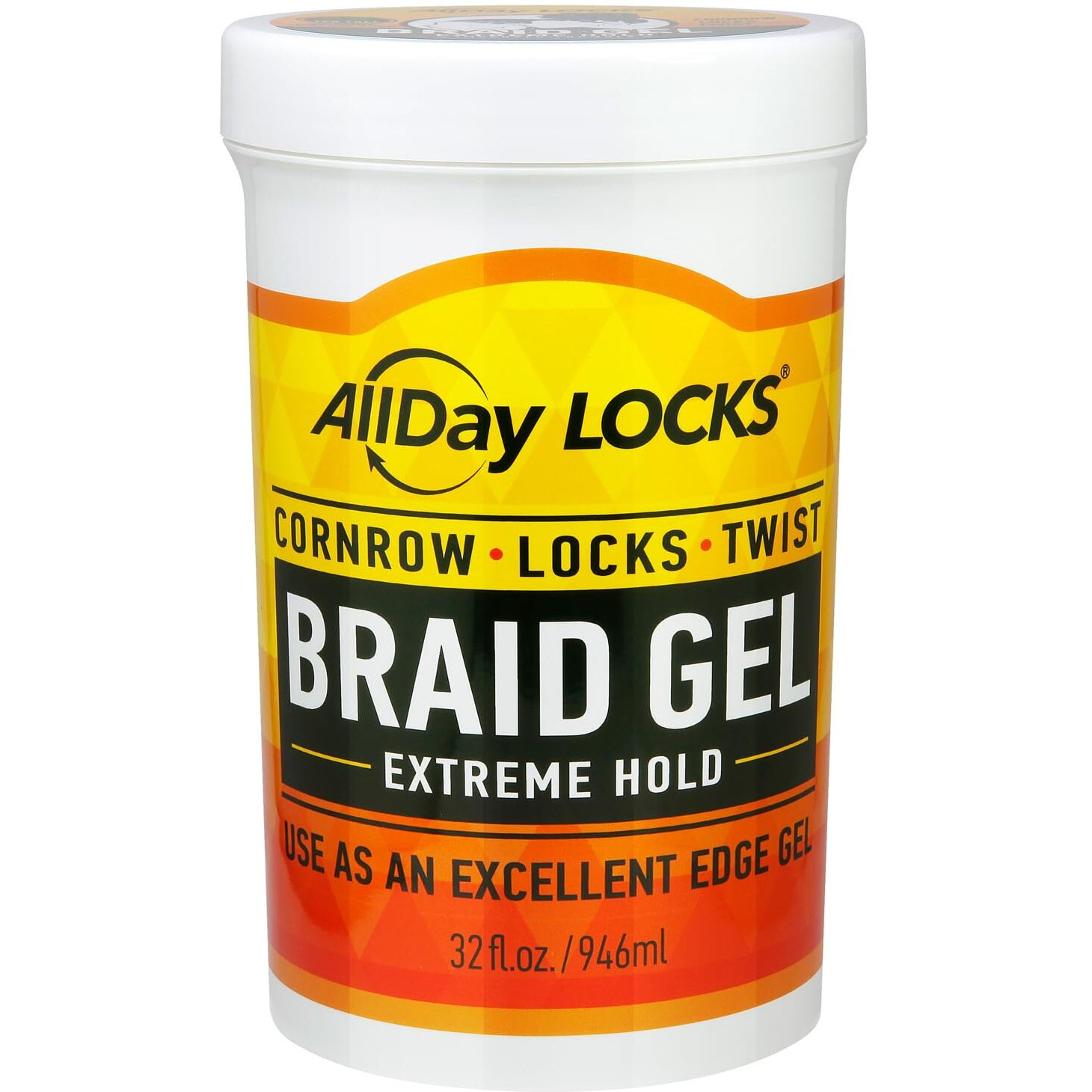 Allday Locks Braid Gel (Jar) | Extreme Hold, High Shine | Frizz & Flake-Free Edge Control | Tea Tree, Lavender, Peppermint Oil | Slick & Style Braids, Locks, Twists, Cornrows | 32 Oz
