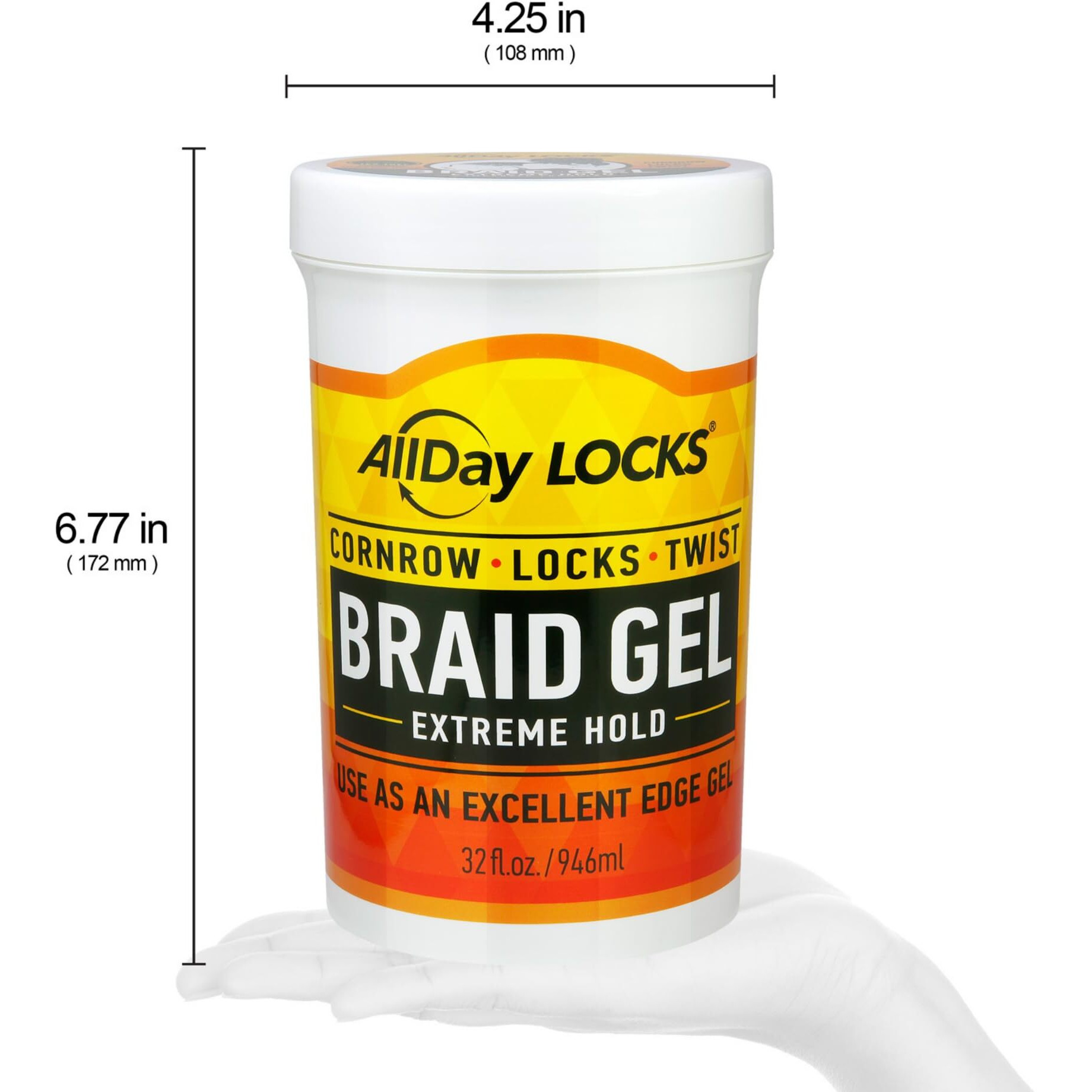 Allday Locks Braid Gel (Jar) | Extreme Hold, High Shine | Frizz & Flake-Free Edge Control | Tea Tree, Lavender, Peppermint Oil | Slick & Style Braids, Locks, Twists, Cornrows | 32 Oz