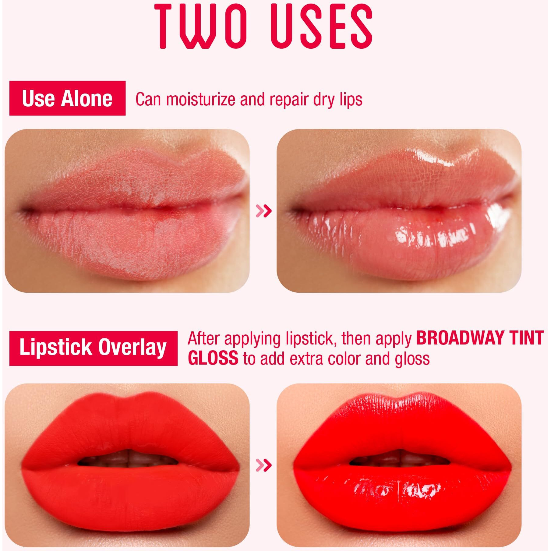 Ruby Kisses Broadway Vita-Lip Tinted Lip Gloss (6 Pack) Ultra-Hydrating, Nourishing, Soothing Formula With Vitamins, High-Shine Non-Sticky Lip Balm With Rosehip+Coconut Oil, Pink & Red Shades