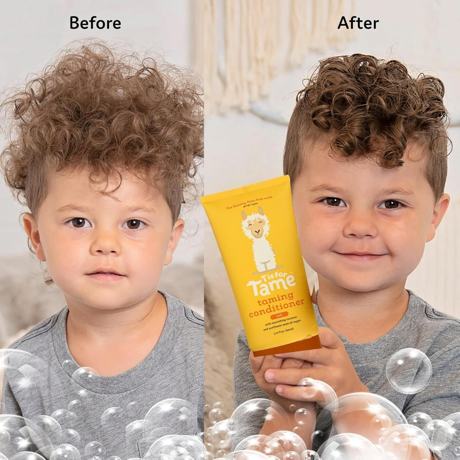 T Is For Tame Taming Conditioner For Kids - Natural Curly Hair Conditioner With Jojoba & Sunflower Oil - Detangles, Softens & Controls Frizz - Plant-Based, Vegan & Hypoallergenic - 5.07 Fl Oz