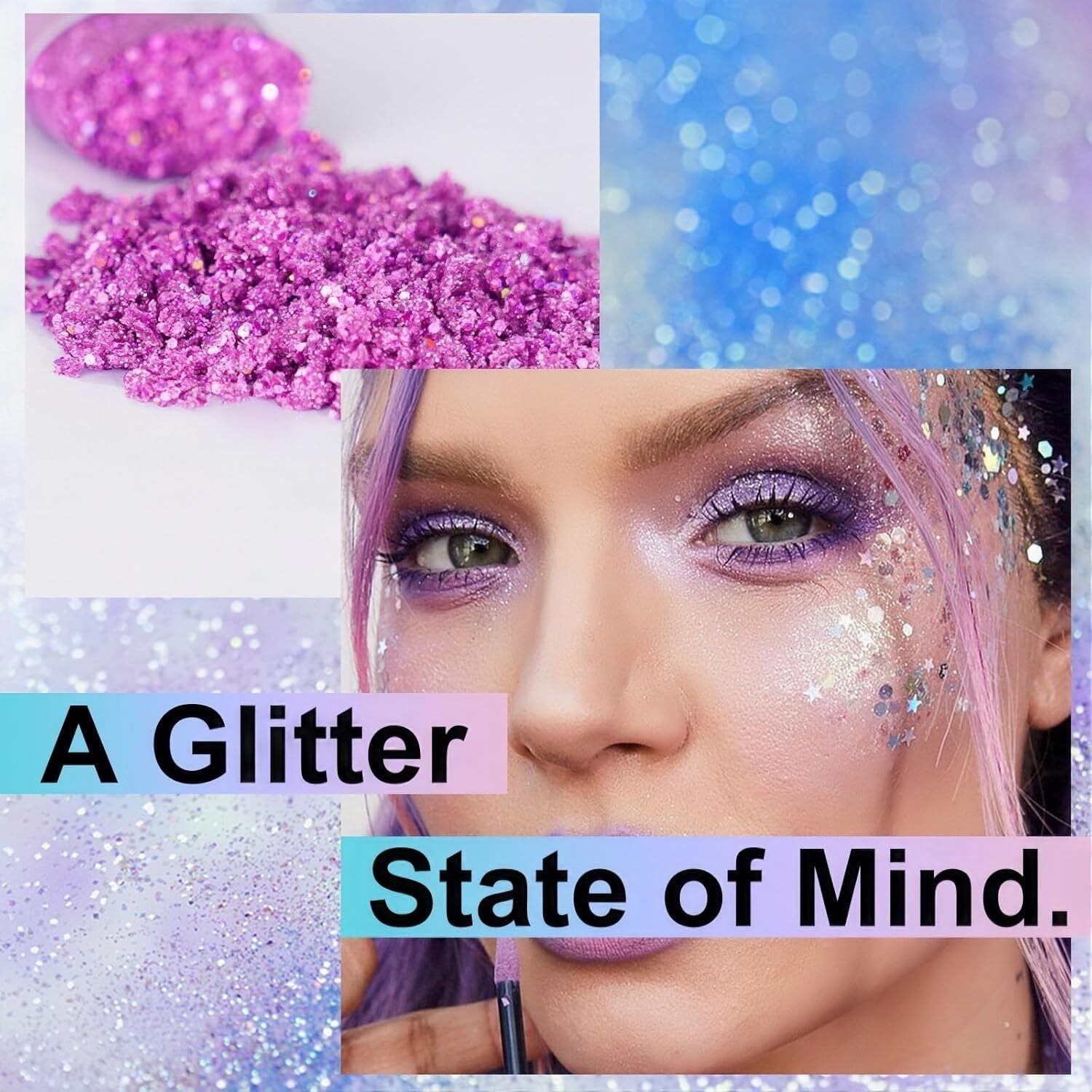 Melemando Body Glitter Stick 7 Colors Holographic Mermaid Sequins Chunky Face Glitter Stick Singer Concerts Or Music Festival Rave Glitter Makeup For Face/Body/Hair/Eyes/Lip (03 Purple)