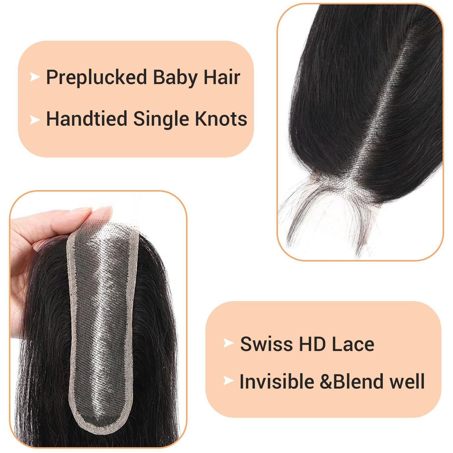 2X6 Closure Human Hair 20 Inch Hd Transparent Lace 2X6 Body Wave Closure Middle Part Brazilian Human Hair Closure With Baby Hair Natural Black