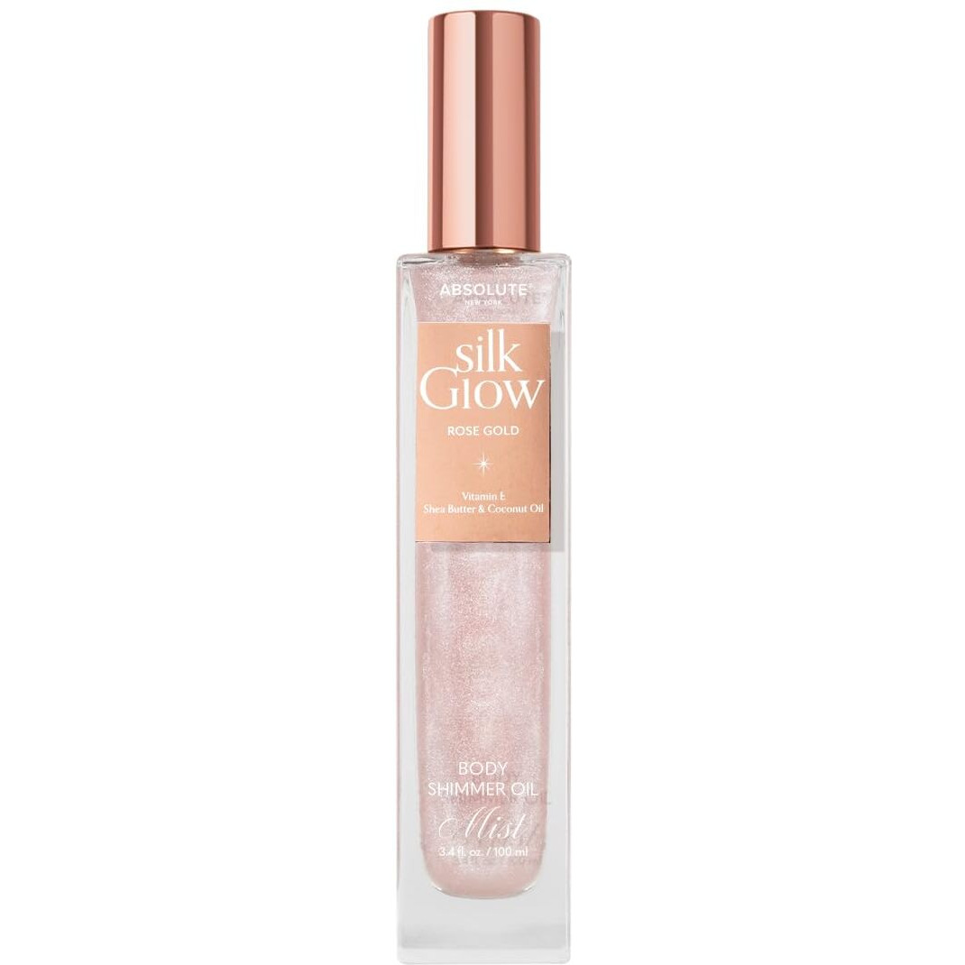 Absolute New York - Silk Glow Shimmer Mist (Rose Gold) | Glow, Radiant, Shimmer Oil Body & Face & Hair, Shea Butter, Coconut Oil, Vitamin E