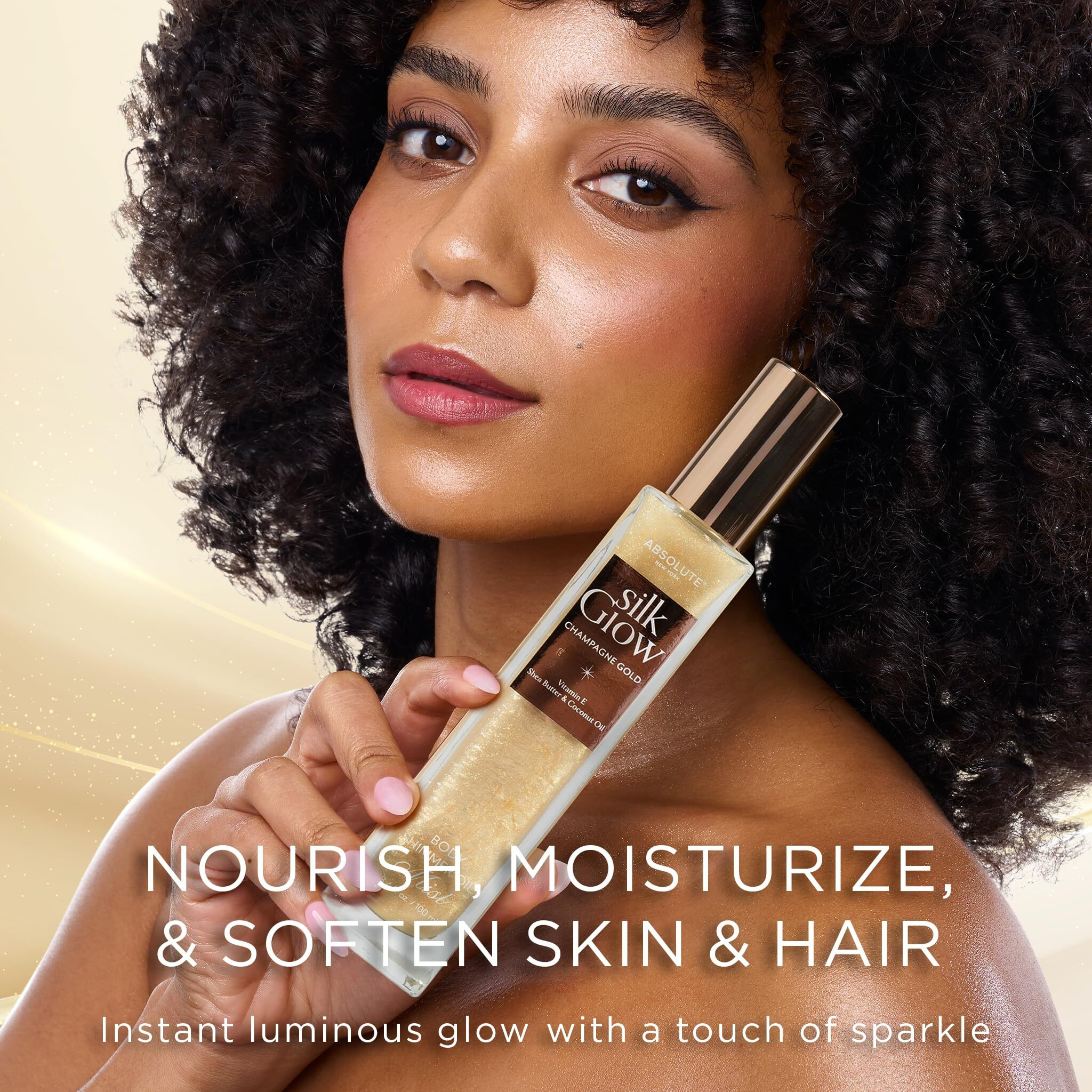 Absolute New York - Silk Glow Shimmer Mist (Rose Gold) | Glow, Radiant, Shimmer Oil Body & Face & Hair, Shea Butter, Coconut Oil, Vitamin E