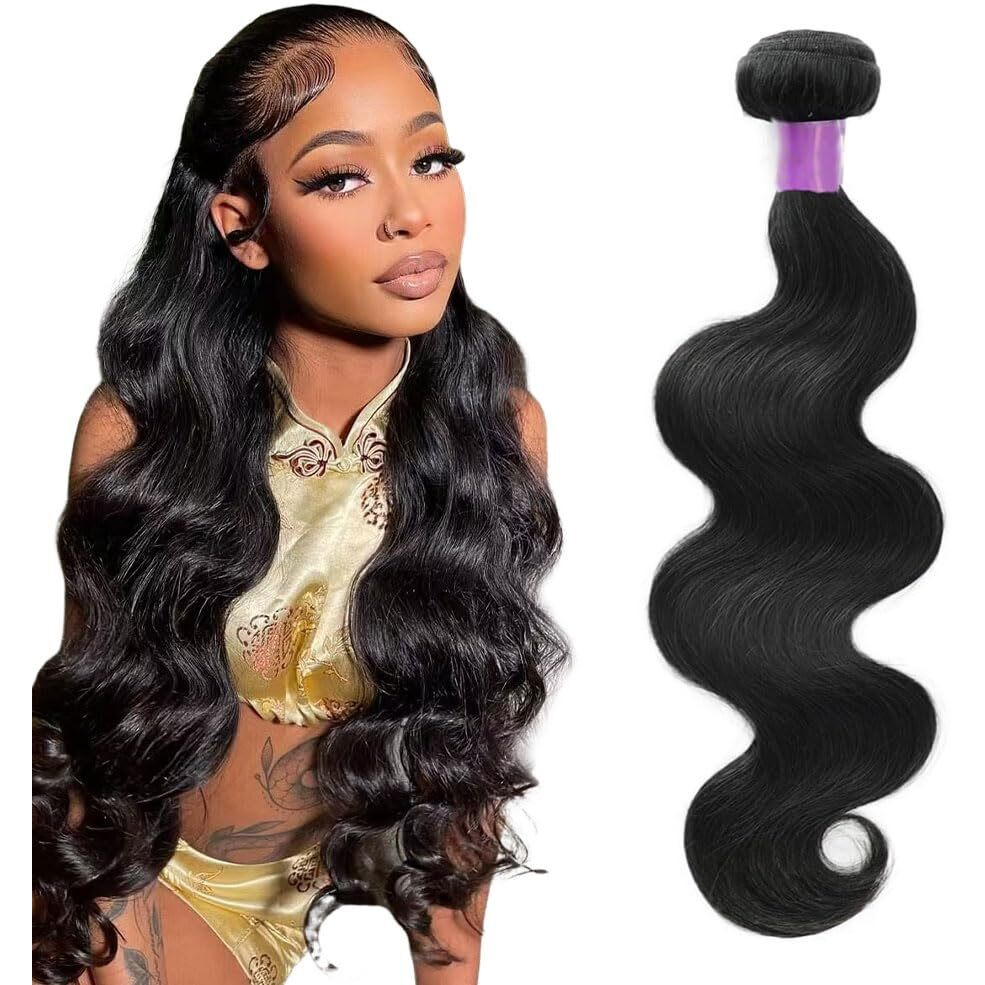 12A Body Wave Bundles Human Hair 100% Unprocessed Brazilian Virgin Human Hair 24 Inch 1 Bundle Human Hair Extensions Natural Black