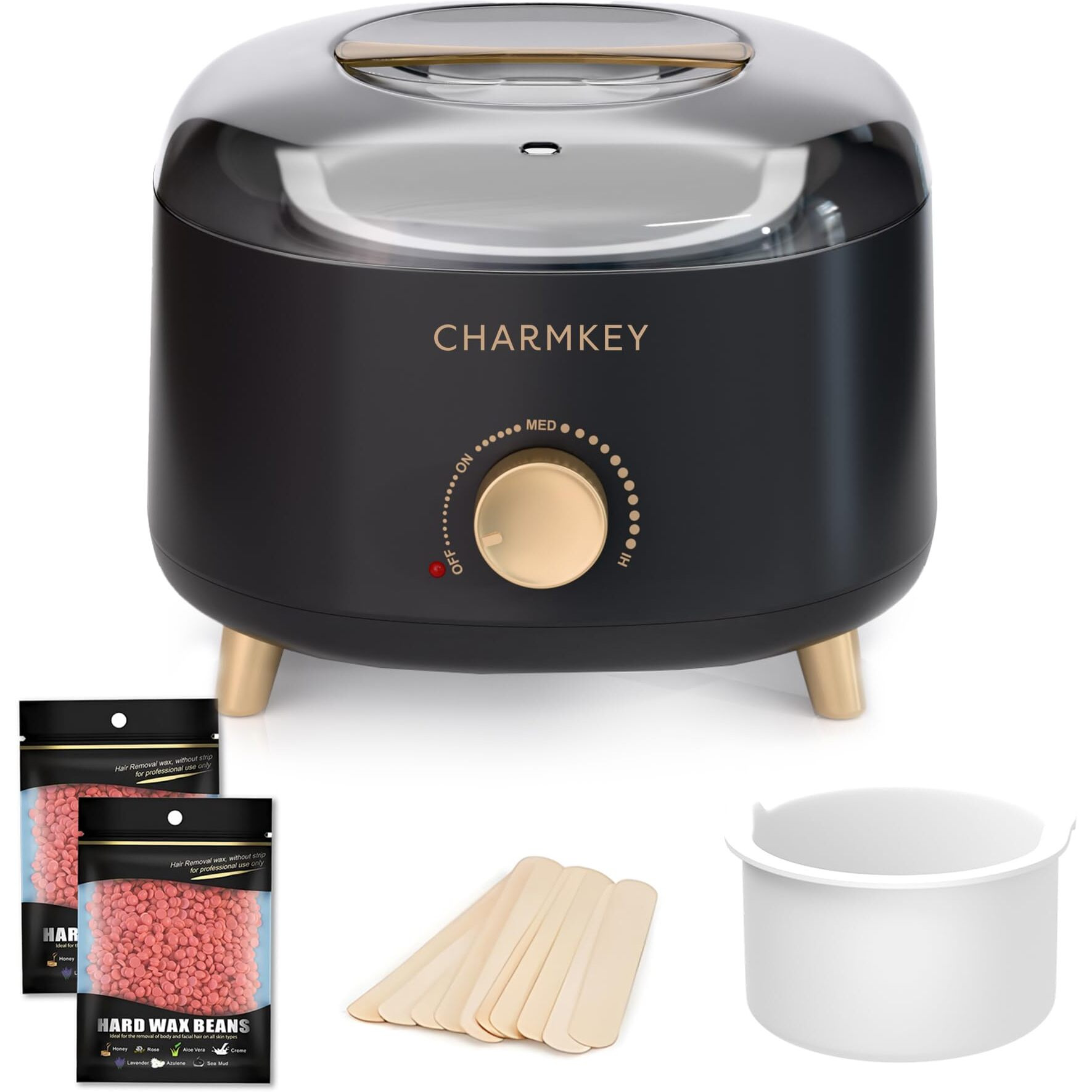 Charmkey Waxing Kit For Women Men With 200G Hard Wax Beads, 10 Applicator Sticks, Hair Removal Wax Warmer With 16.91Oz Silicone Bowl, Wax Melt Machine At Home For Face, Full Body, Eyebrow, Bikini