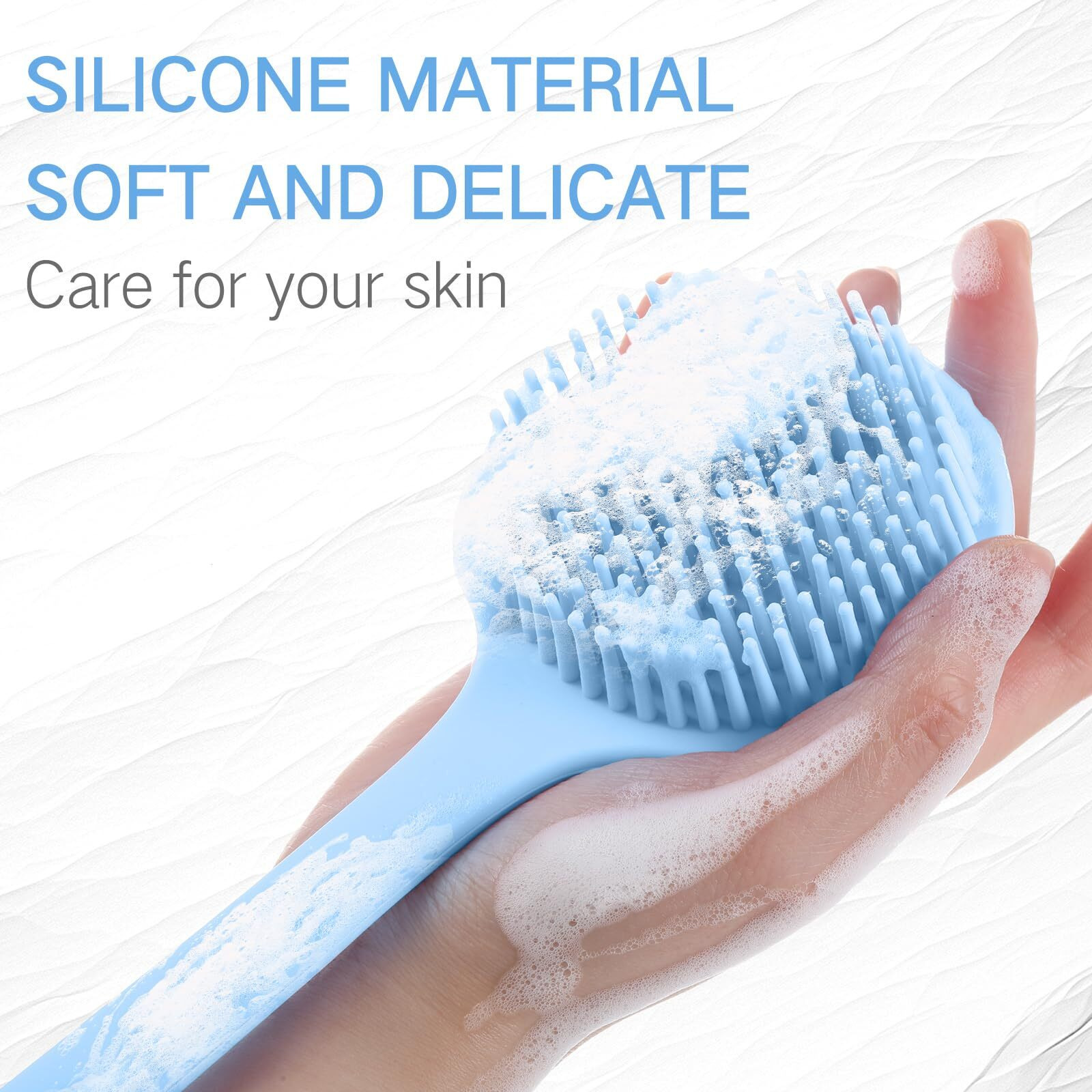 Sunnyray 2 Pack 15 Inch Soft Silicone Back Scrubber With Long Handle, Scrubber Anti Slip For Shower, Bath Body Brush, Improved Skin Health Can Produce Foam For Men And Women(Nordic Blue)