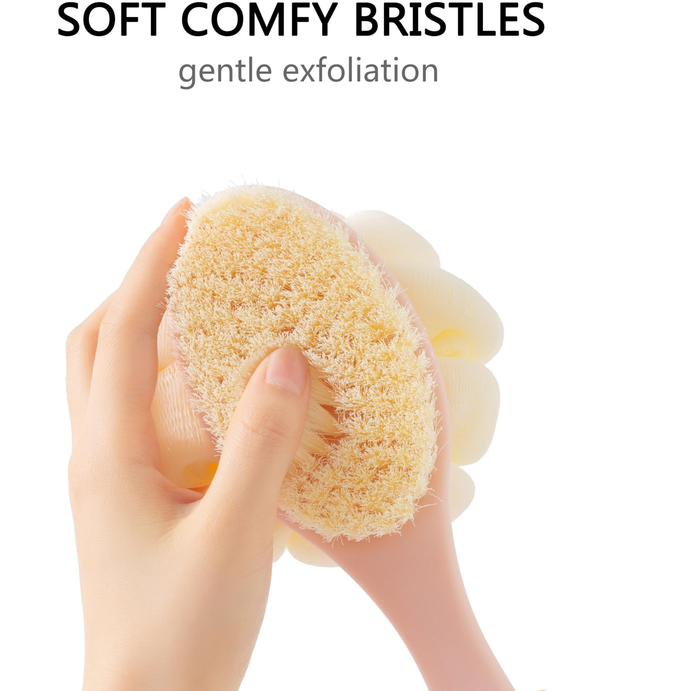 Arswin Shower Body Brush With Bristles And Large Pumpkin Loofah,Back Scrubber Bath Mesh Sponge With Anti-Slip Curved Long Handle For Skin Exfoliating,Massage Bristles For Wet Or Dry,Men Women (Pink)