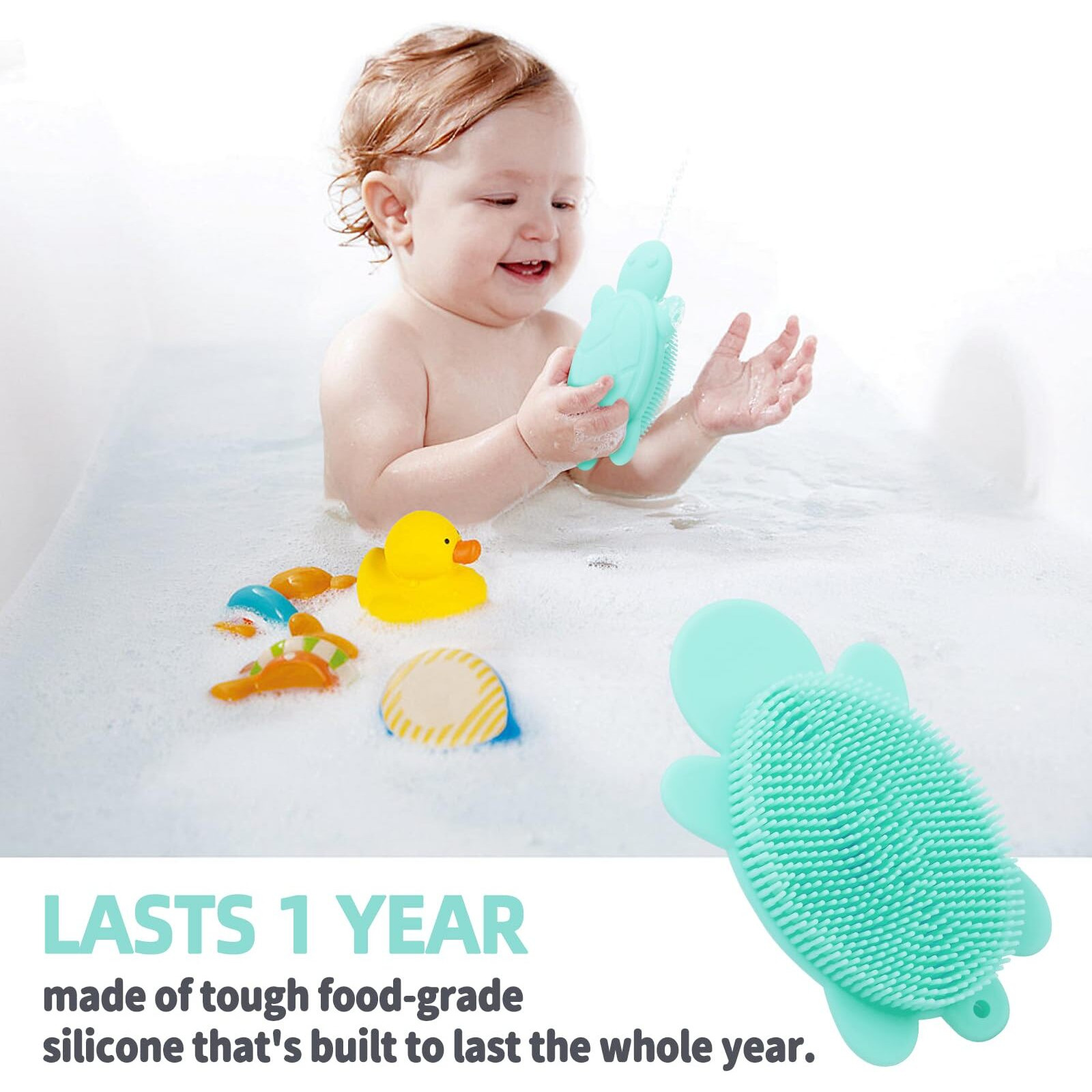 Jsyutyuz Soft And Gentle Silicone Body Scrubber, Pure Silicone Turtle Shaped Shower Brush Easy To Clean Exfoliating Bath Brush Suitable For Boys And Girls(Mint)