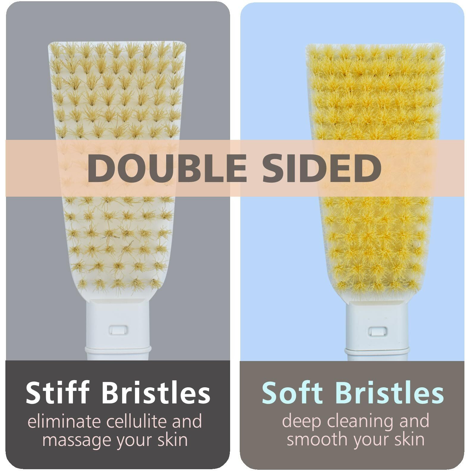 Shower Brush With Soft And Stiff Bristles, 20.5"" New Extended Long Handle Back Scrubber Dual-Side Bath Brush Body Exfoliator For Wet Or Dry Brushing (Grey Super Long)