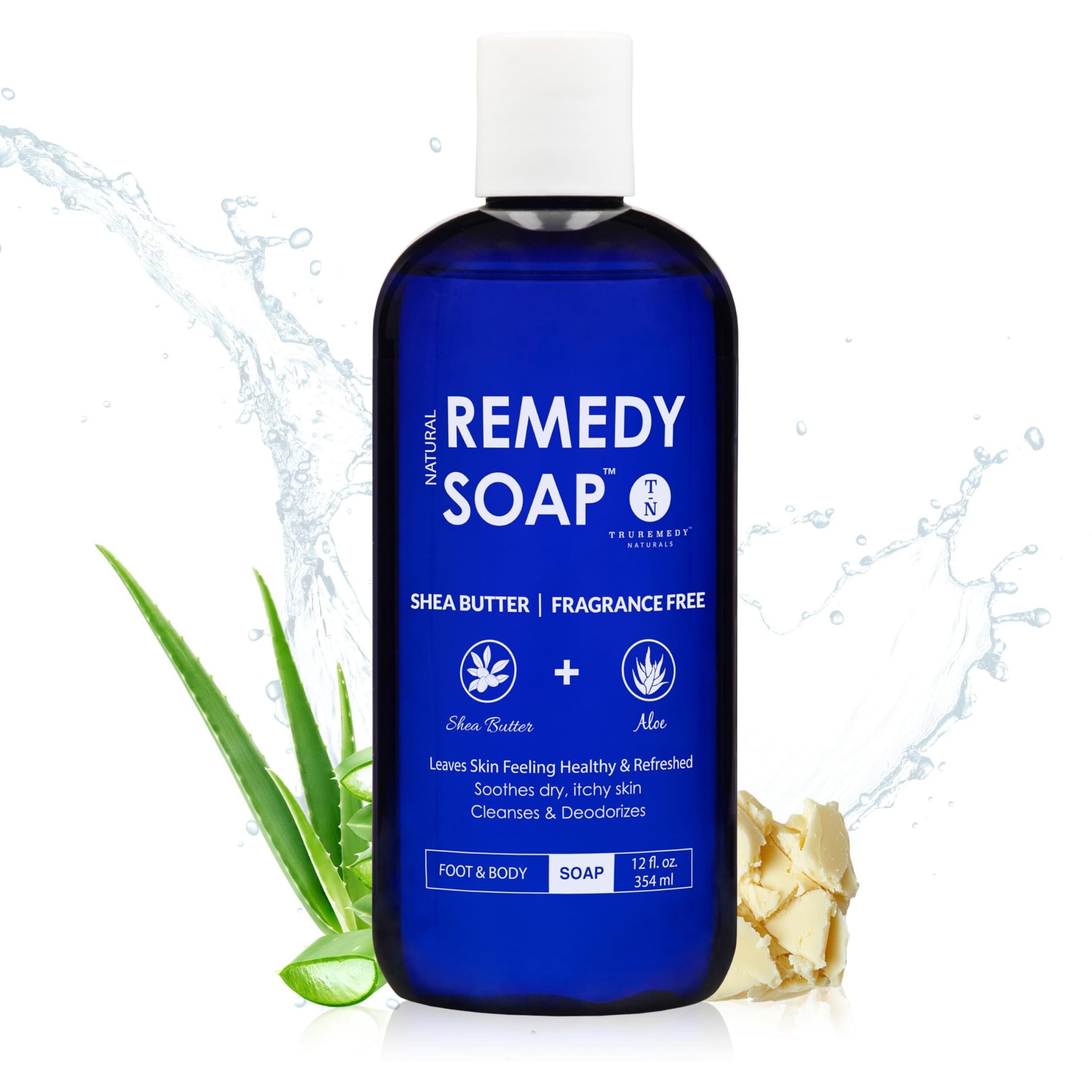 Truremedy Naturals Shea Butter - No Fragrance Body Wash For Men And Women - Hydrating And Soothing Shower Gel Rosemary, Jojoba, Aloe - 12 Oz - Moisturizes