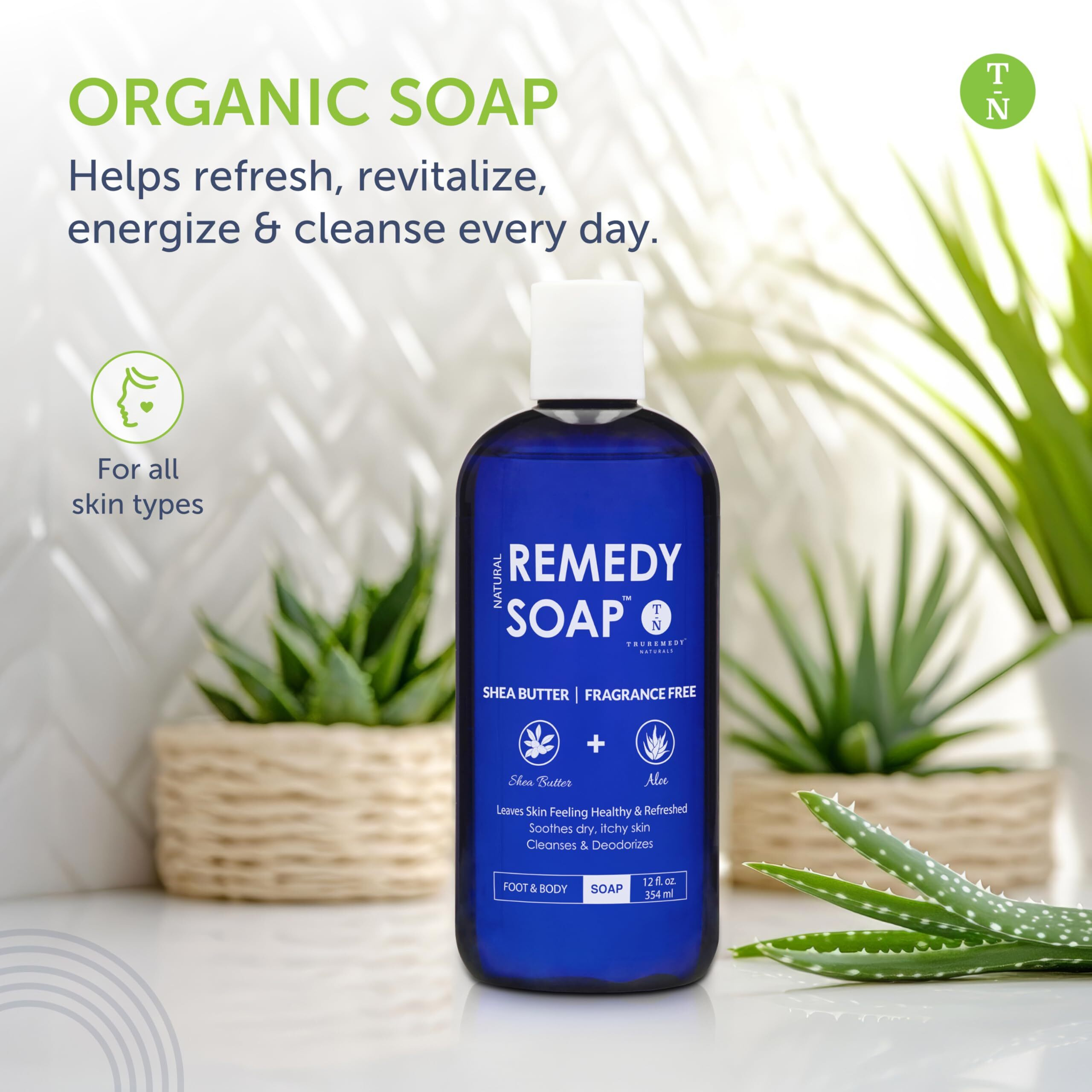 Truremedy Naturals Shea Butter - No Fragrance Body Wash For Men And Women - Hydrating And Soothing Shower Gel Rosemary, Jojoba, Aloe - 12 Oz - Moisturizes