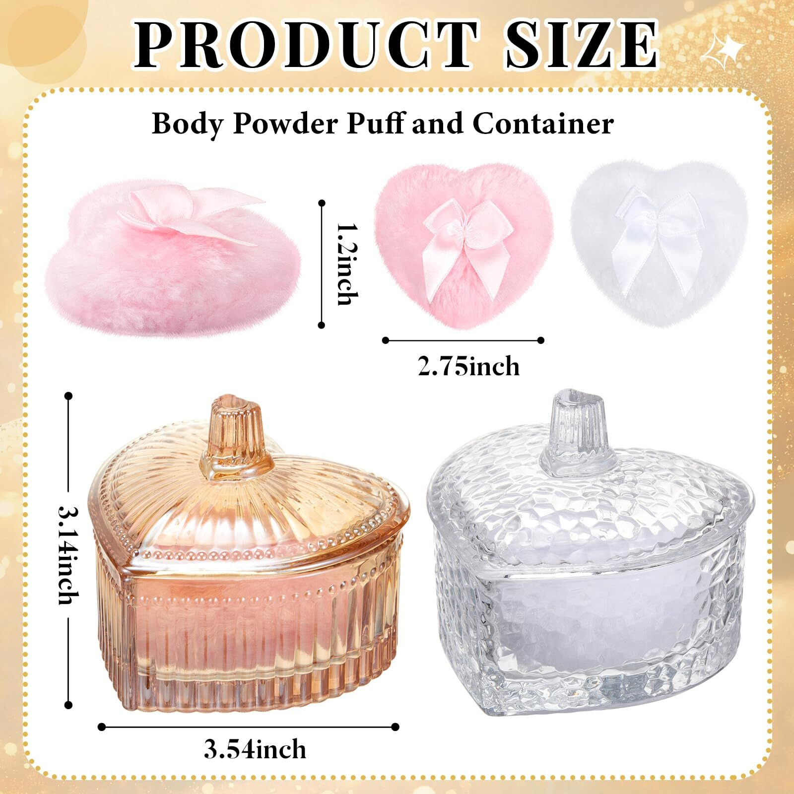 Tioncy 4 Pcs Large Body Powder Puff And Container Extra Large Body Powder Puff Dish Soft Washable Reusable Fluffy Makeup Sponge Wet Dry(Heart,Amber And Clear)