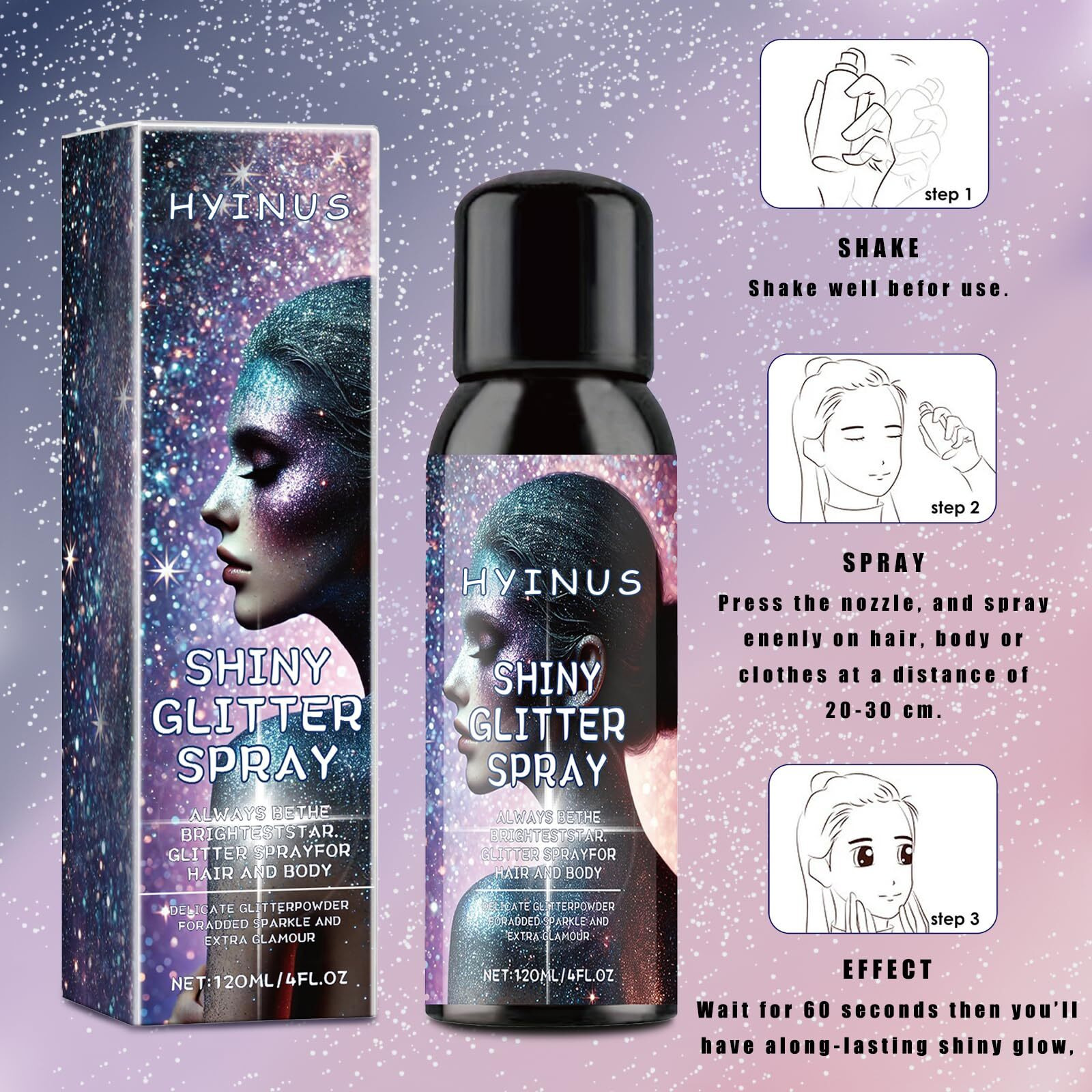 Body Glitter Spray, Glitter Spray For Hair, Body & Clothes | Quick-Drying, Long-Lasting Sparkle | Perfect For Festivals, Christmas, Parties & Cosplay- 1 Pack (Silver, 120Ml-B)