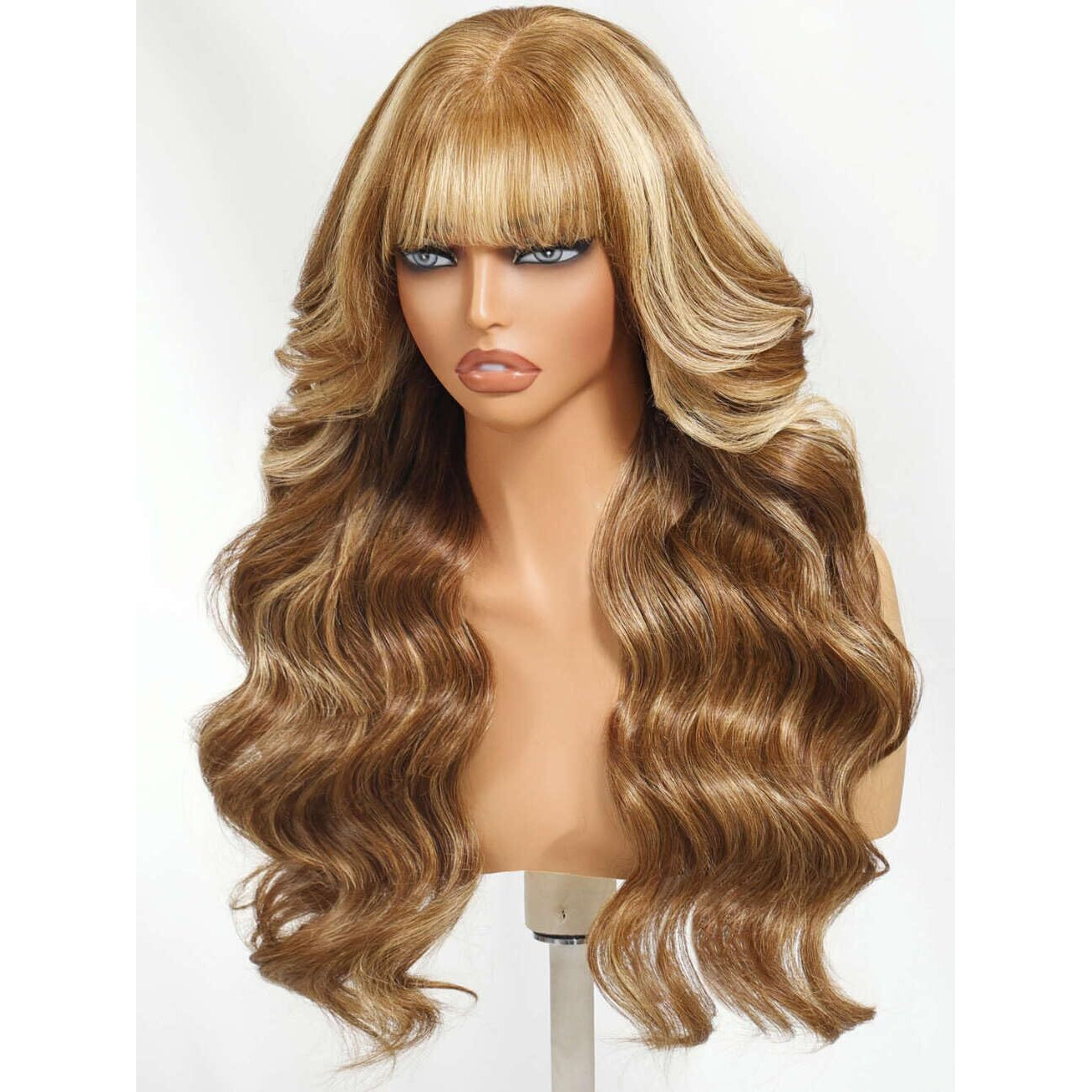 Beauty Forever 13X4 Pre Everything Glueless Front Honey Blonde Highlight Loose Body Wave Curtain Bangs Glueless Wigs Human Hair Pre Plucked Pre Cut Bye Bye Knots Ready To Wear Frontal Wig 22 Inch