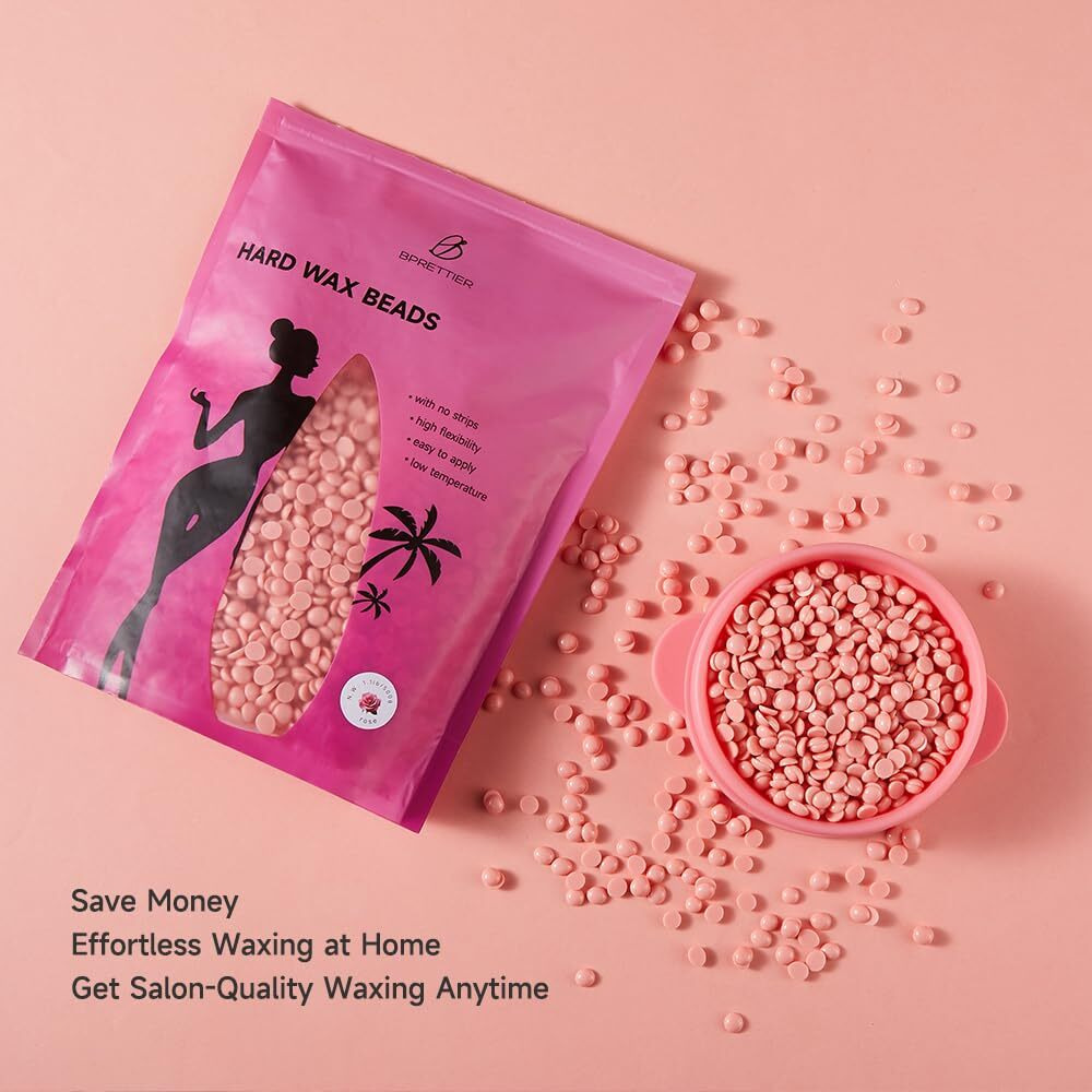 Bprettier Hard Wax Beads 17.6Oz - Fast Melting Sensitive Skin Wax For Full Body, Face & Brazilian, Salon & Home Use Coarse & Fine Hair Removal (Rose)